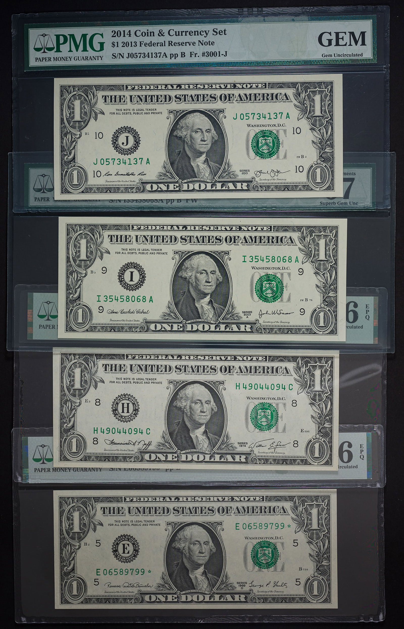 Four PMG Gem Federal Reserve $1 Notes (1 of 1)