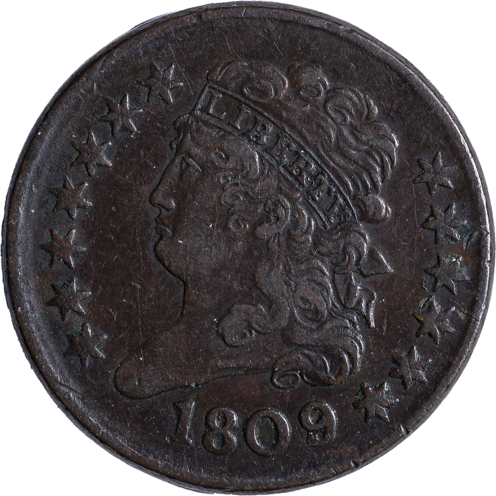 EF-40 1809/9 Half Cent: 9 over inverted 9. Chocolate brown and problem free.