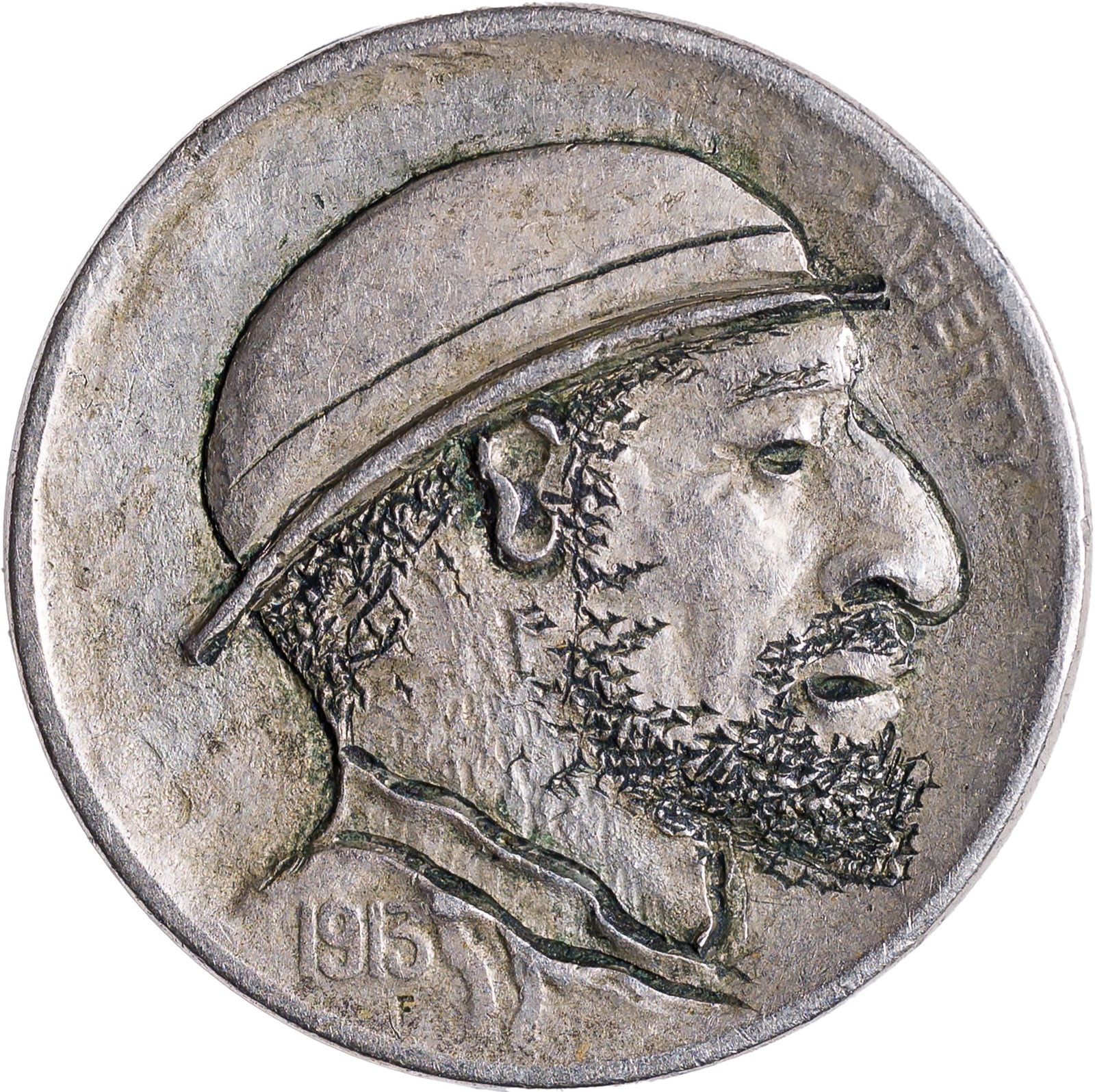 EF 1913 Original Hobo Nickel: Type I. Excellent workmanship. Appears to be carved by known artist Billy Acher.