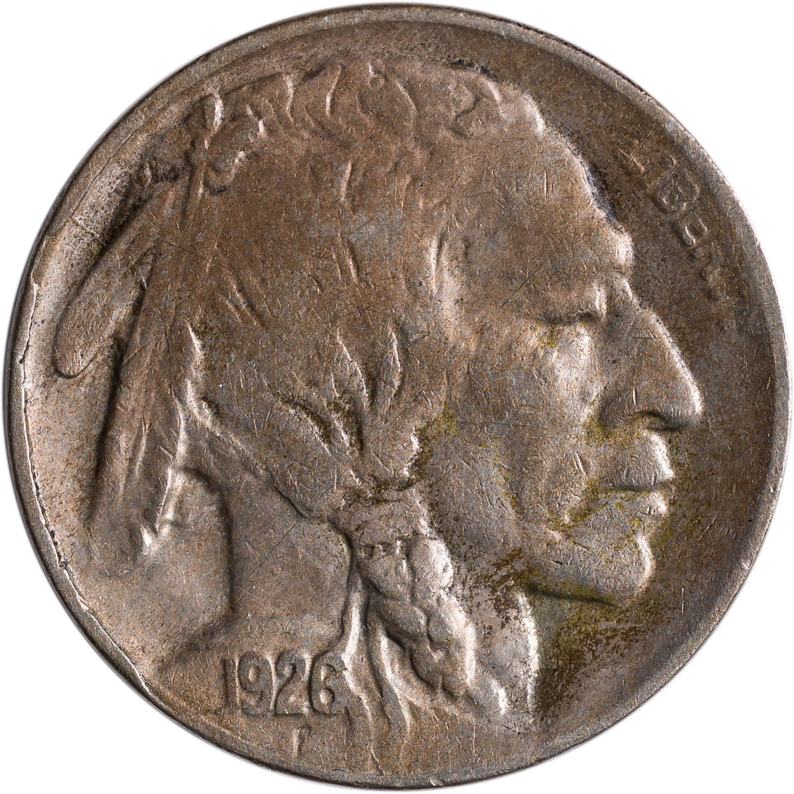 EF-40 1926-D Buffalo Nickel: Lightly cleaned long ago but now toned back original.