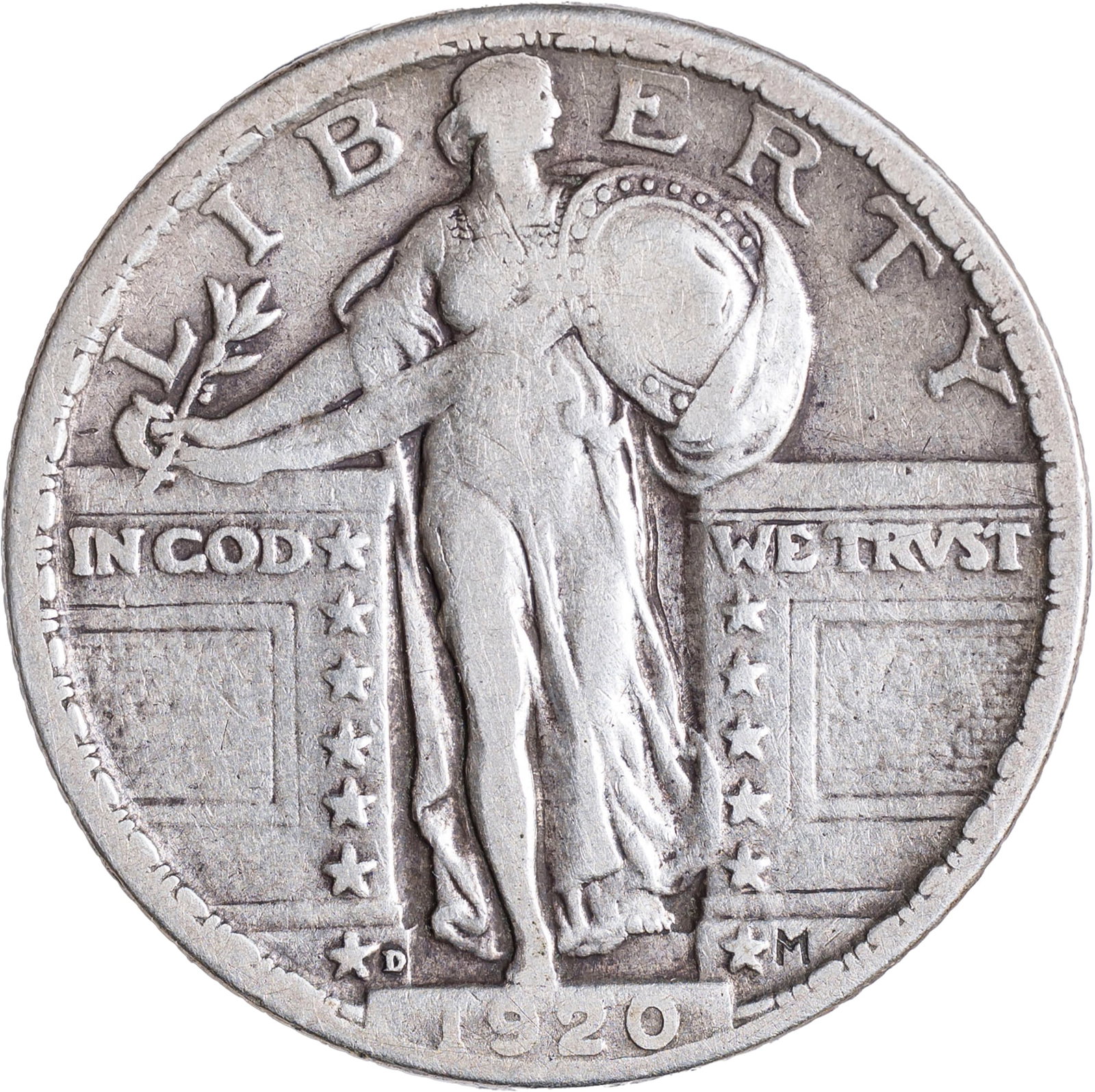 F-12 1920-D Standing Liberty Quarter: Original and problem free.