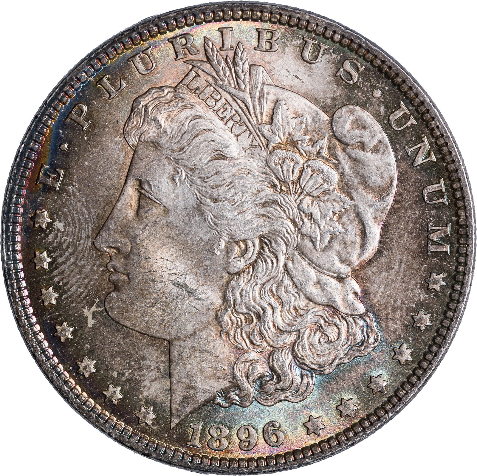 Choice BU-64 1896 Colorfully Toned Morgan Dollar (1 of 2)