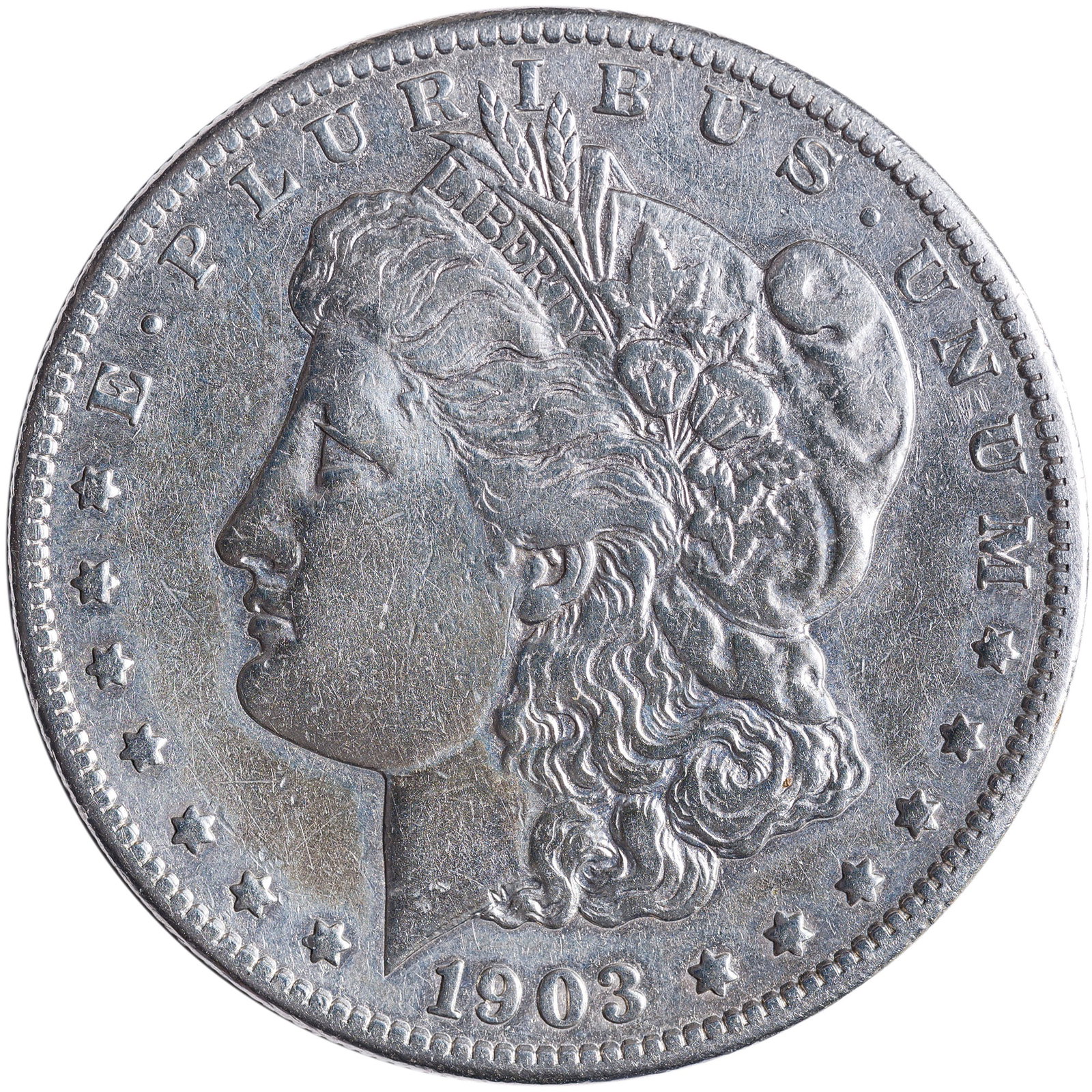 EF Details 1903-S Morgan Dollar: Well detailed but cleaned long ago.