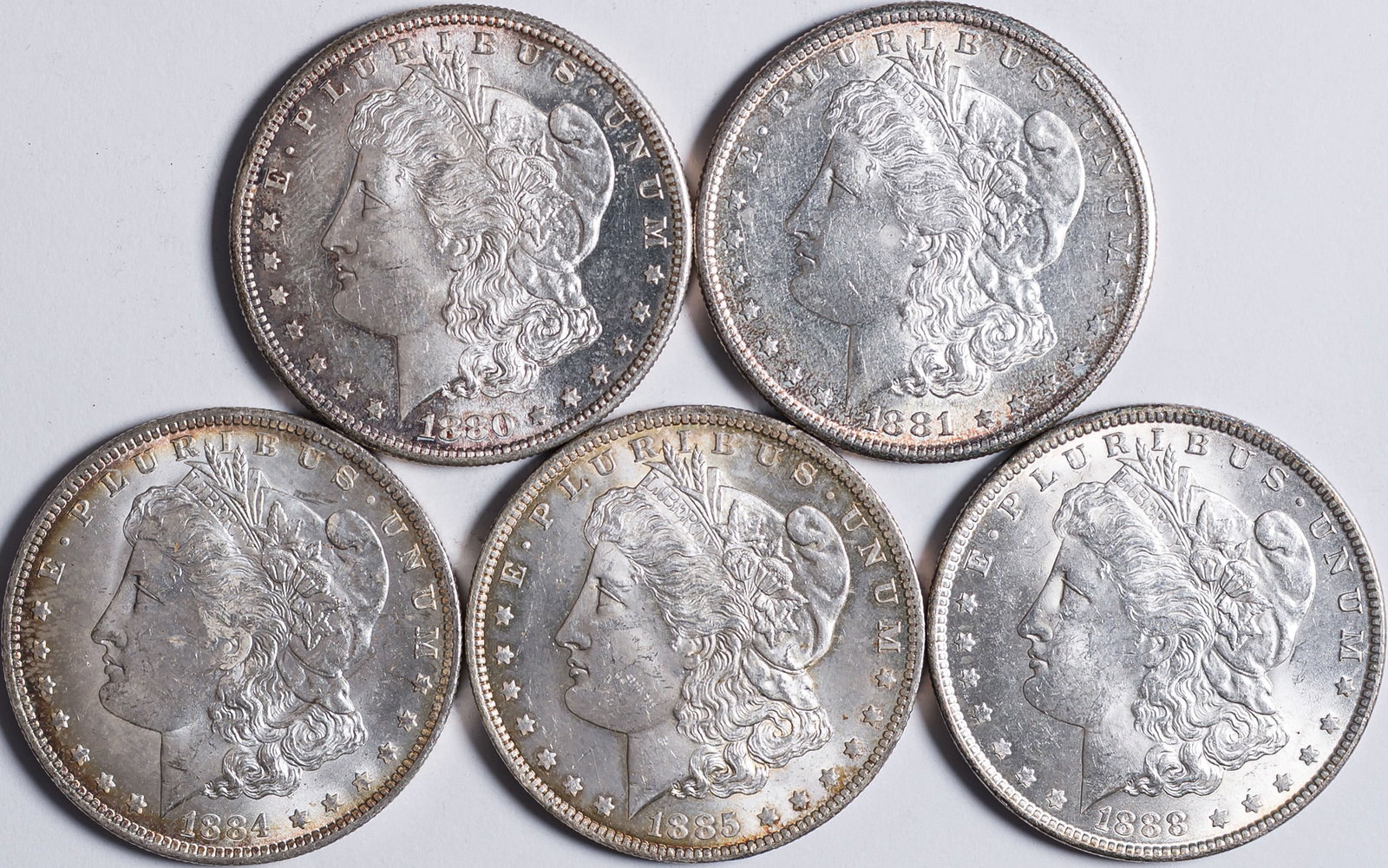 Five Different MS-60 to MS-62 Morgan Dollars (1 of 2)