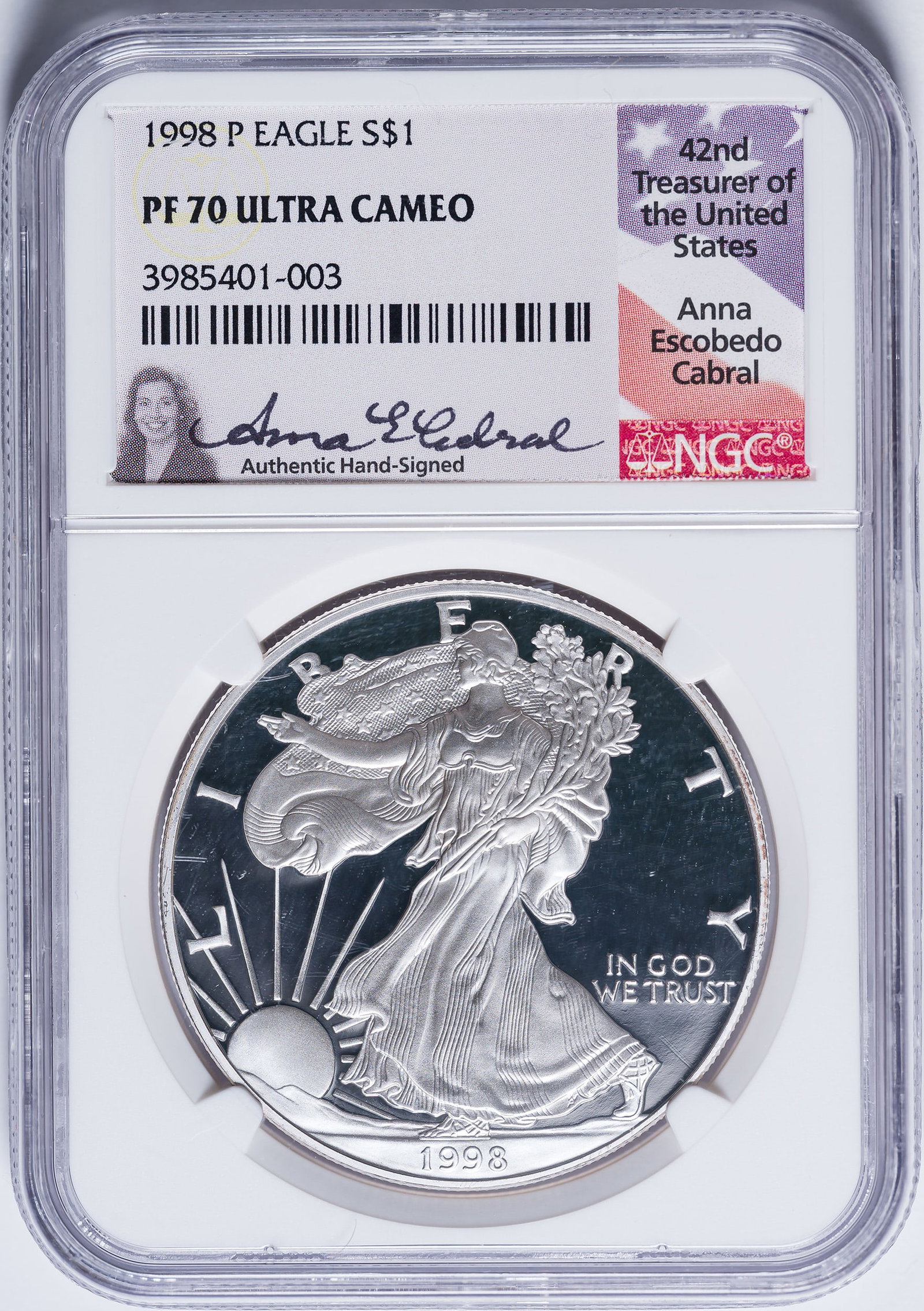 NGC Proof-70 Ultra Cameo 1998-P American Silver Eagle: As made and flawless.