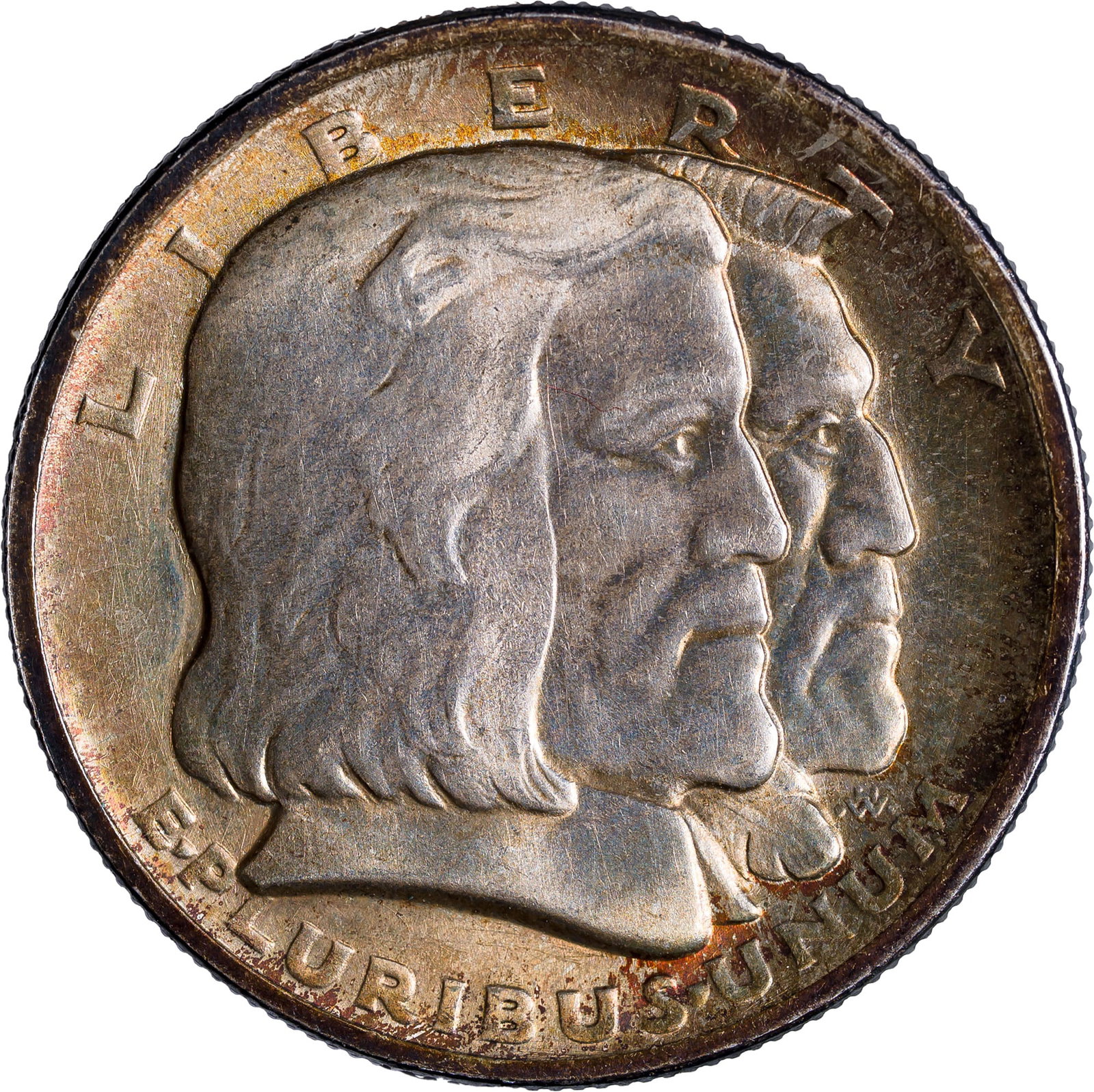 Choice BU-63 1936 Long Island Half Dollar: Impressively lustrous with vibrant golden toning on both sides. Lovely!