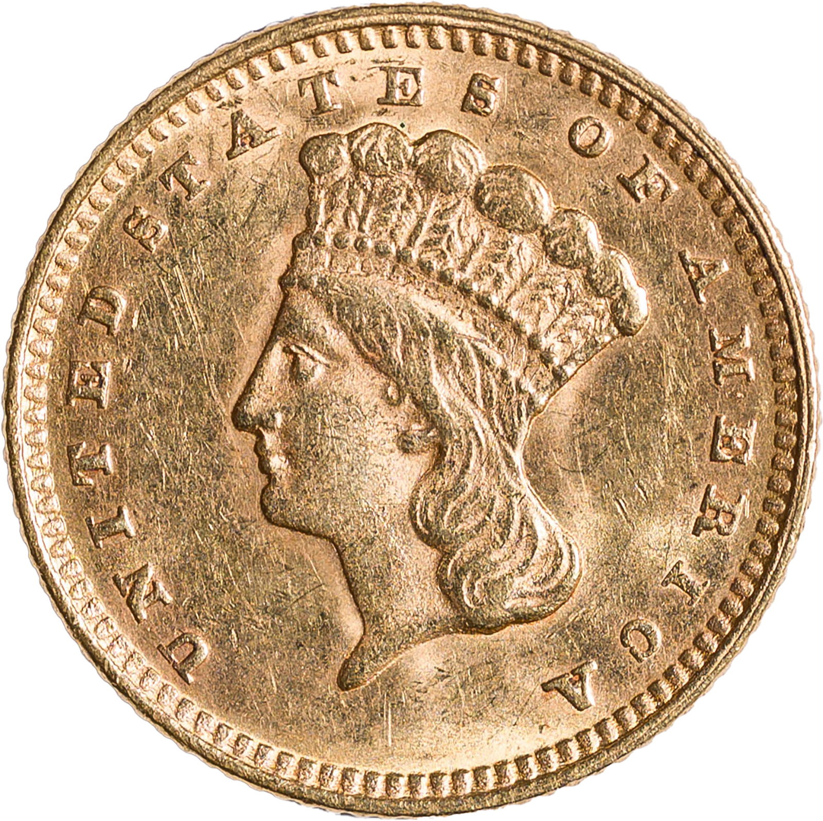 BU-60+ 1874 $1 Gold: Lustrous and original.