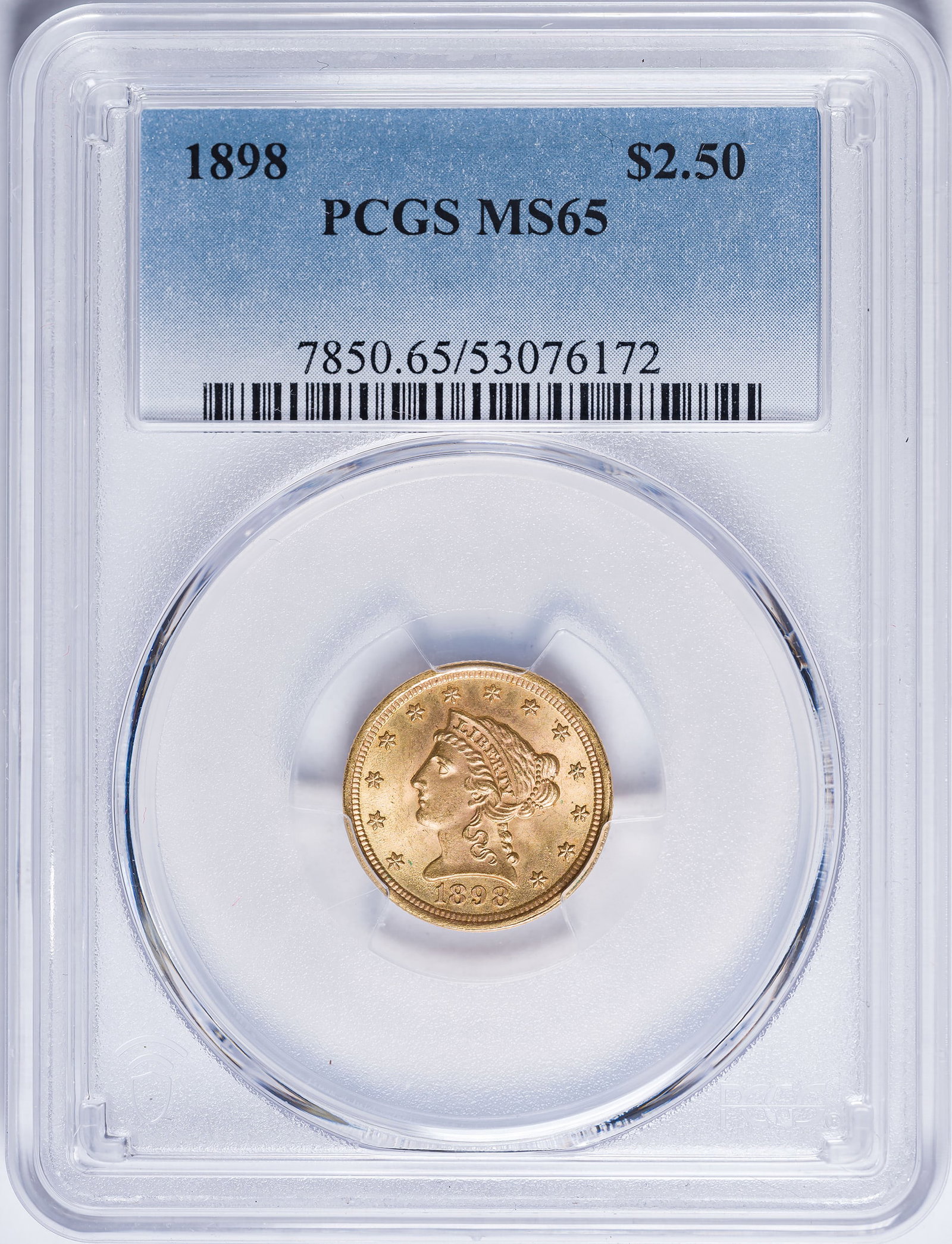 PCGS MS-65 1898 $2.50 Liberty Gold: Frosty and lustrous mattelike olive-gold surfaces. Nice!
