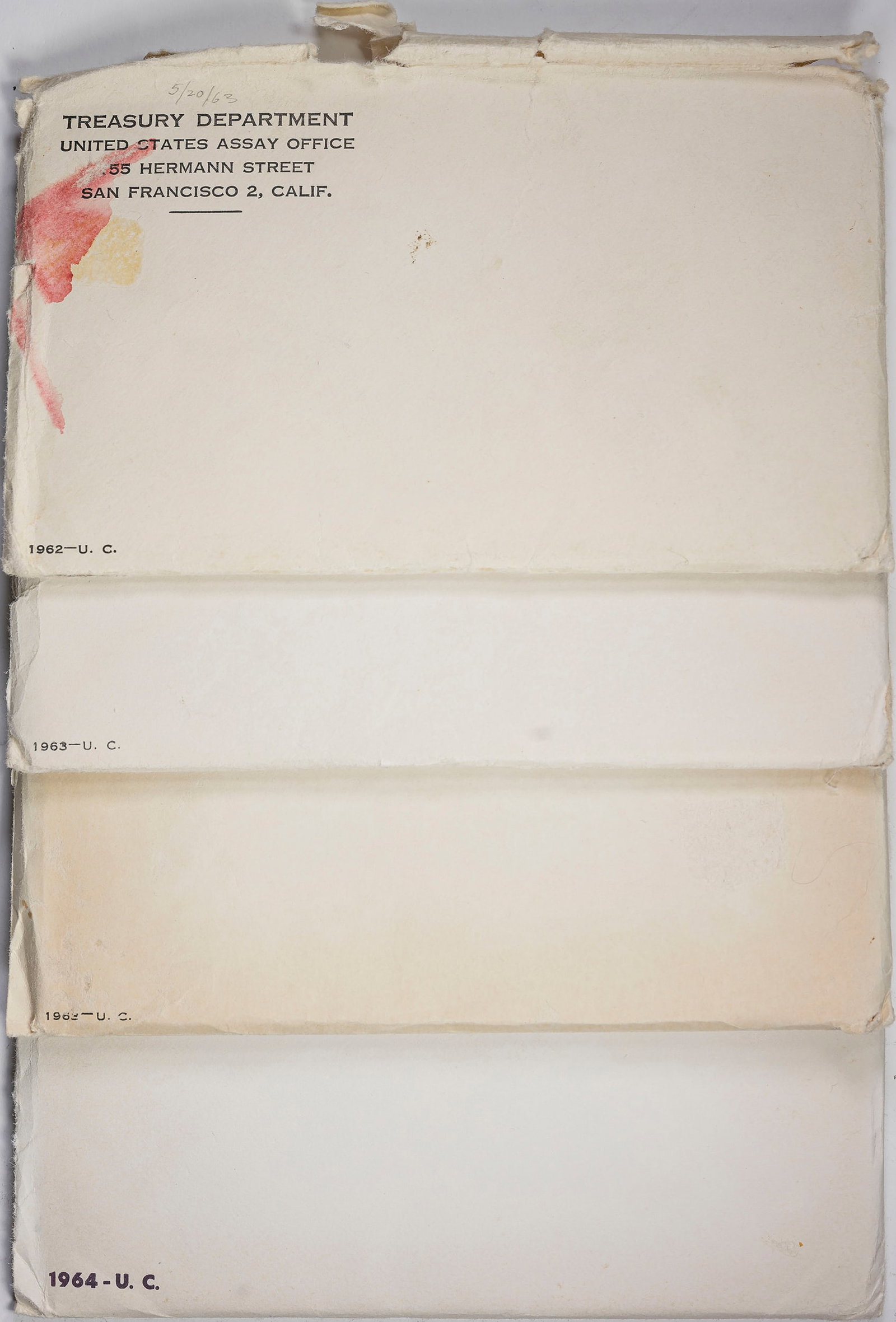 1962-64 Mint Set Quartet: Includes 1962, (2) 1963 & 1964. All are housed in OGP. The 1962 has some staining to the envelope. (Total: 4 pcs)