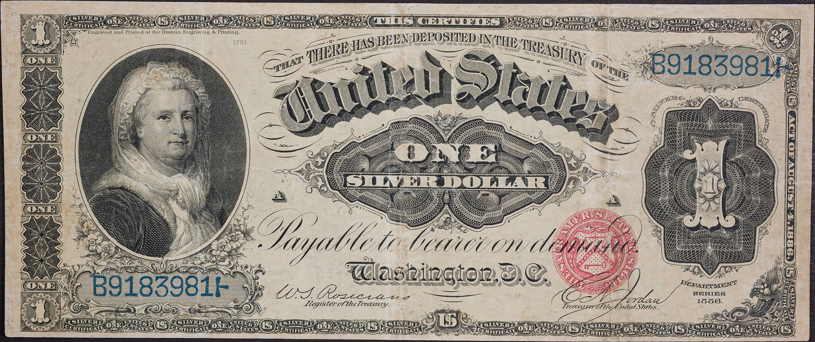 VF+ Series 1886 $1 Silver Certificate (1 of 2)