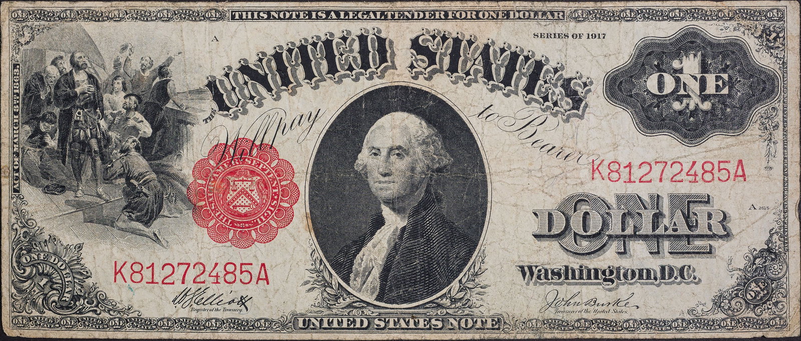 VF 1917 Horse Blanket $1: Some wrinkling and toning, but still a pleasing representative example of the grade and type.