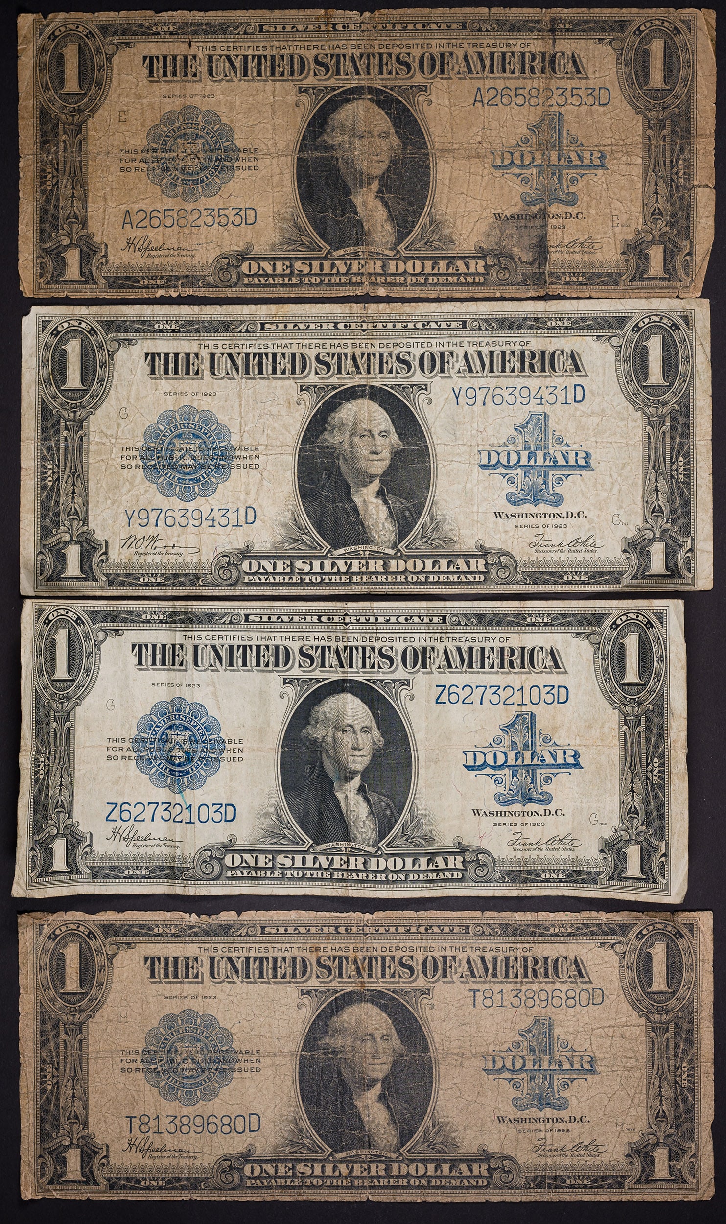 Four VG to VF 1923 Horse Blanket $1 Notes (1 of 1)