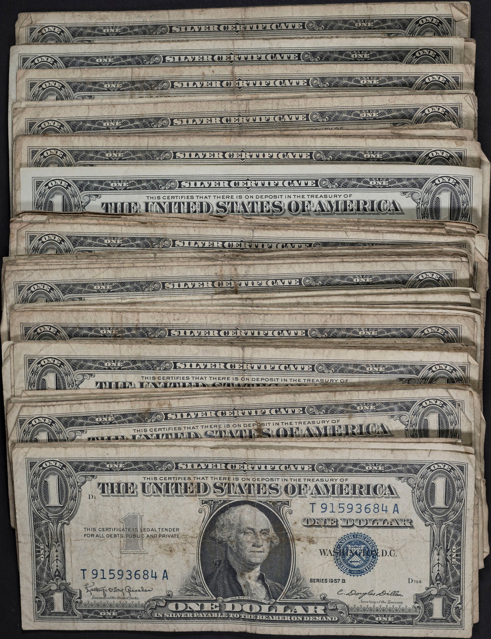 Another Hoard of 1957-B $1 Notes: Average circulated. (Total: 100 pieces)