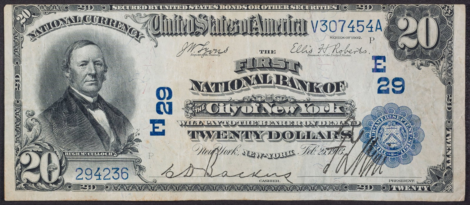 New York. VF 1902 National Currency $20 (1 of 2)