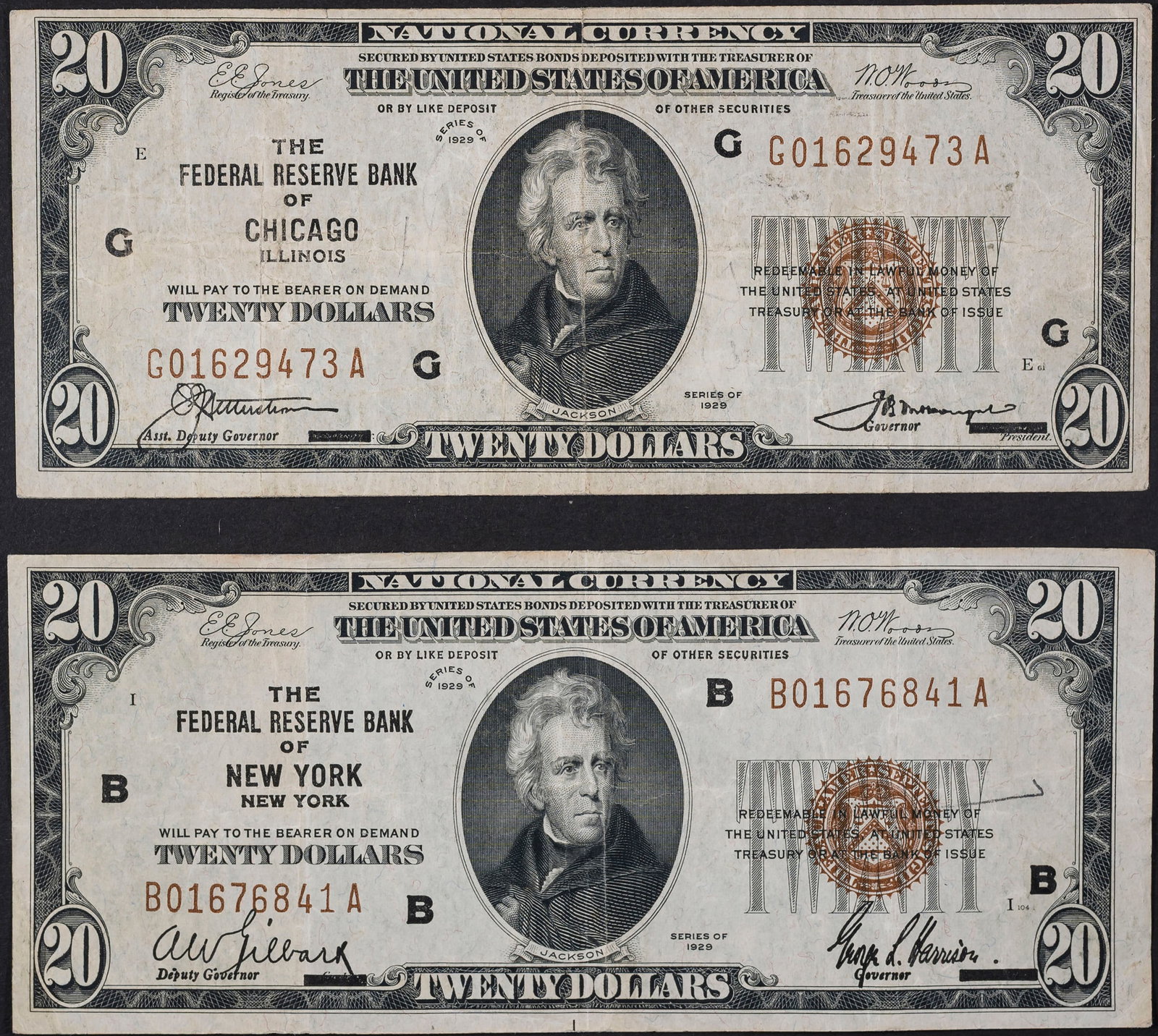 VF Pair of 1929 National Currency $20 Notes (1 of 2)