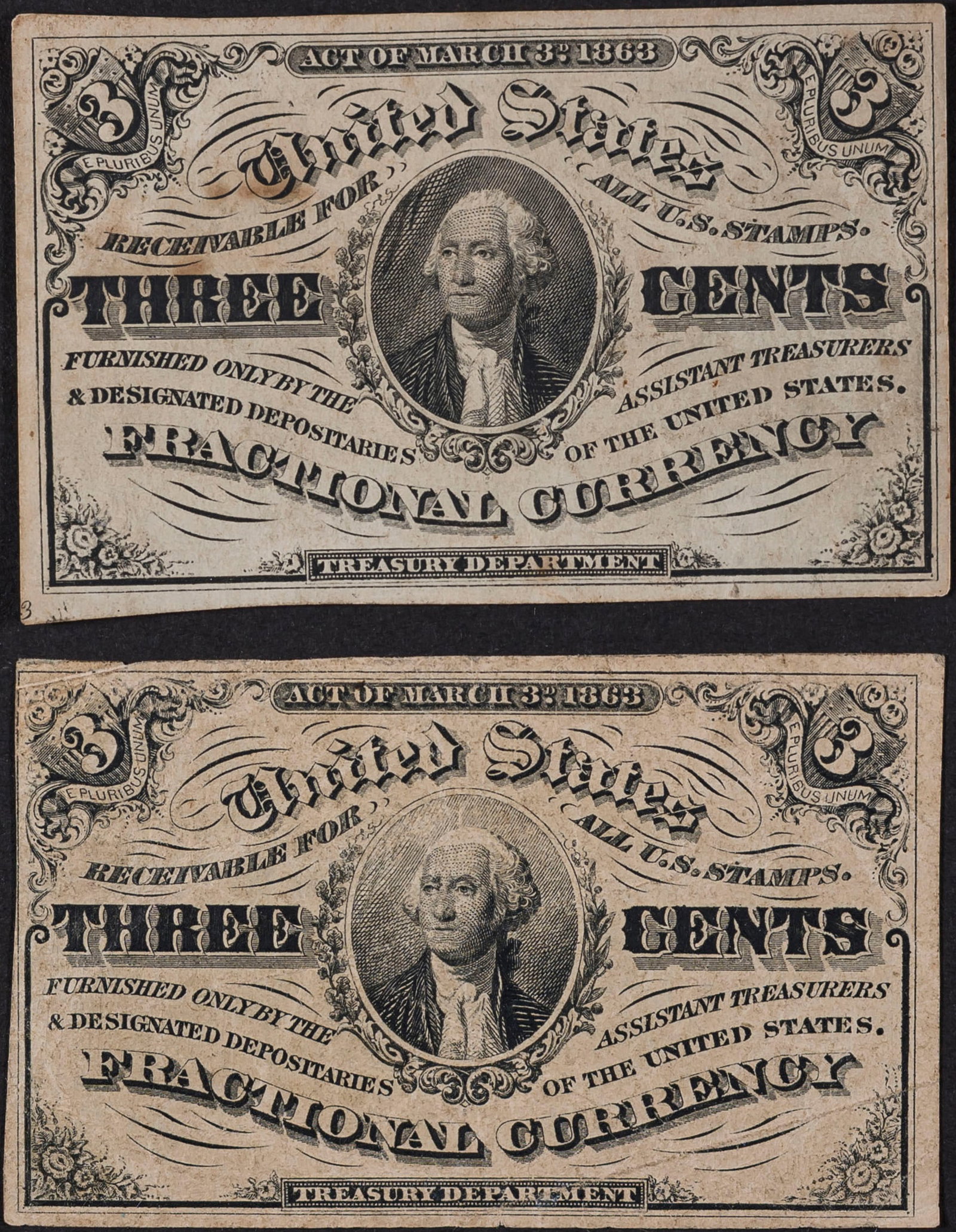 VF 3-Cents Fractional Currency Duo (1 of 2)