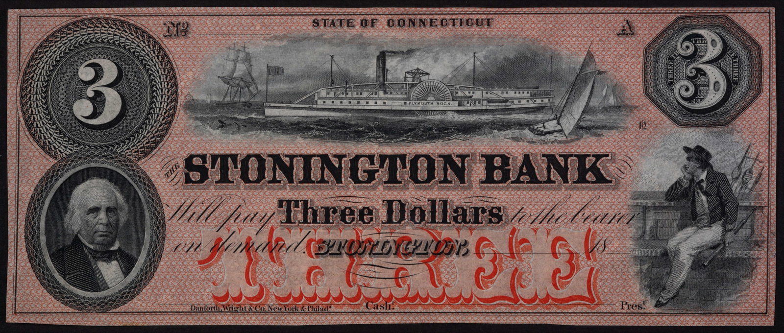 Connecticut. Stonington. Remainder $3 Note (1 of 2)