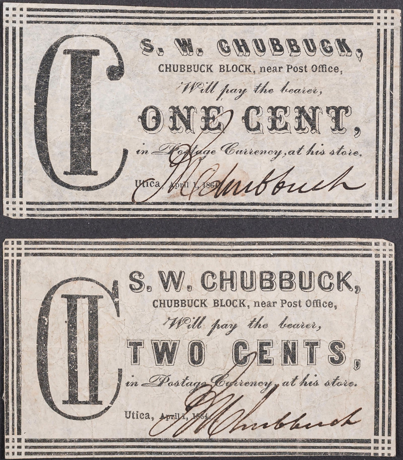 Utica NY Civil War Scrip Duo (1 of 2)