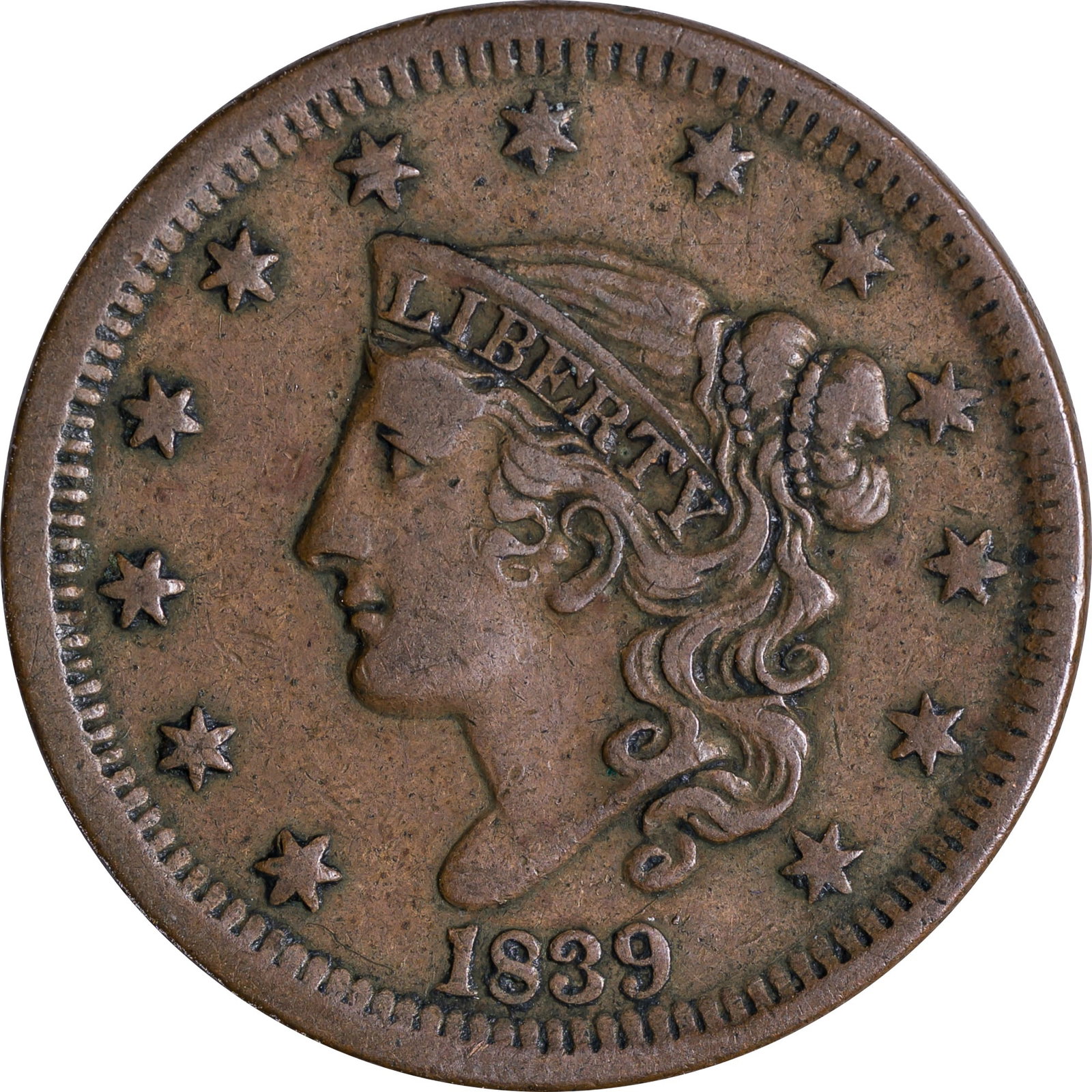 EF-40 1839 Matron Head Large Cent (1 of 2)