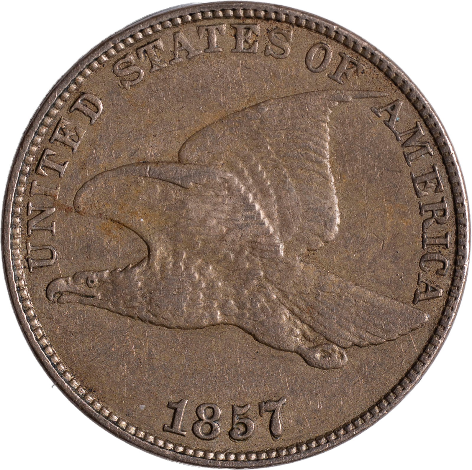 EF-40 1857/57 Flying Eagle Cent: FS-103. The bottoms of the 5 and 7 are clearly recut. This variety is also a minor double die.
