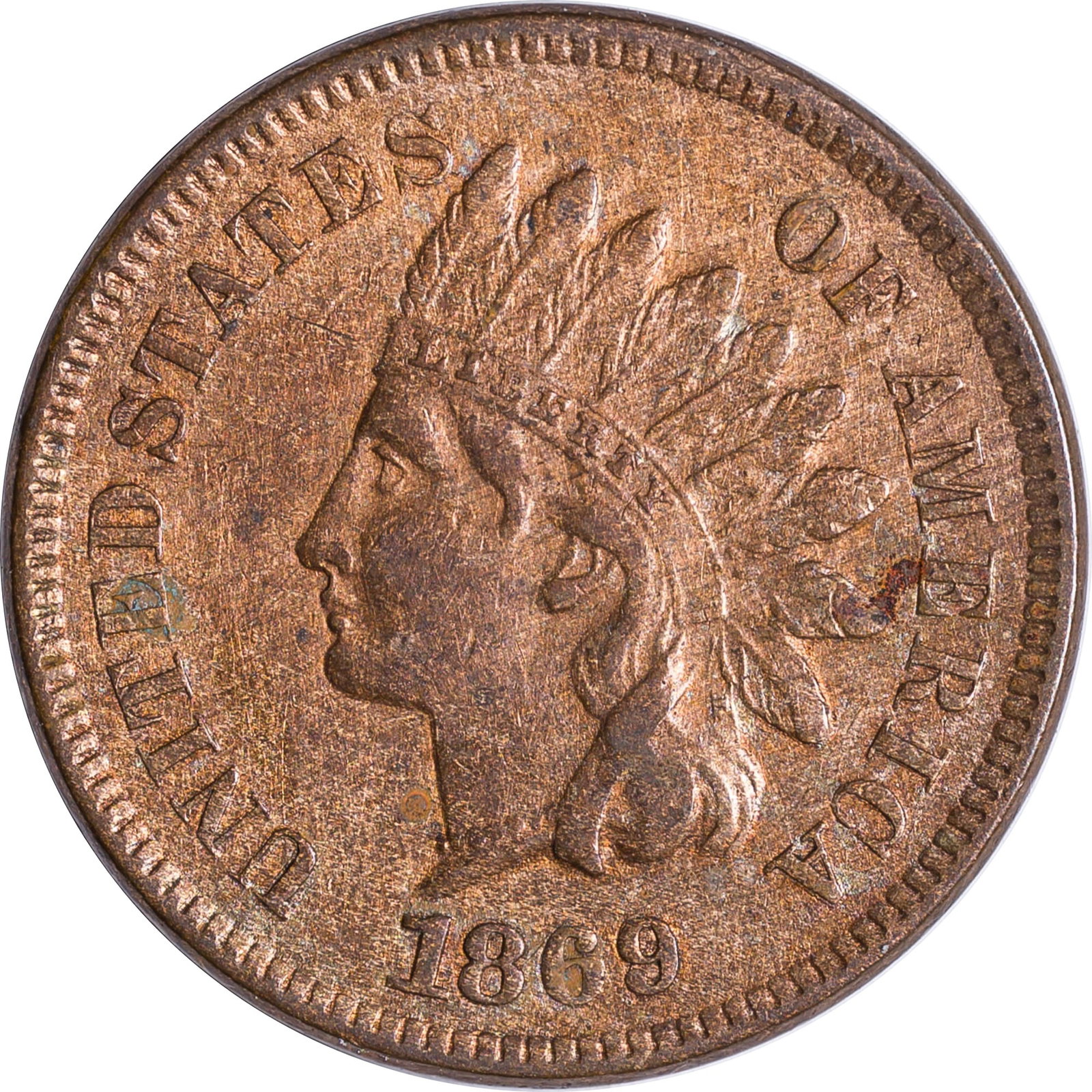 EF-40 Details 1869/9 Indian Cent (1 of 2)