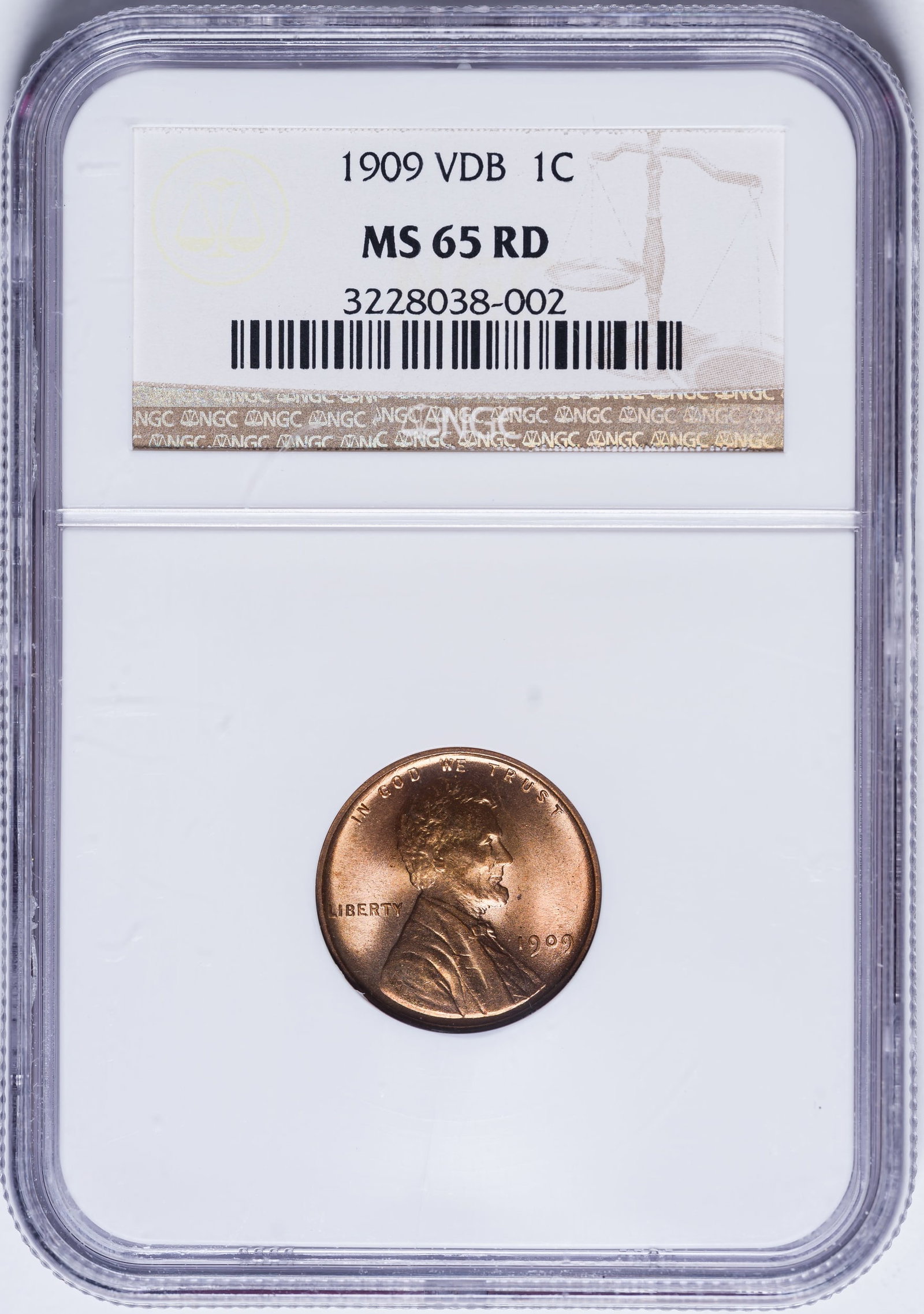 NGC MS-65 RD 1909 V.D.B. Lincoln Cent (1 of 2)