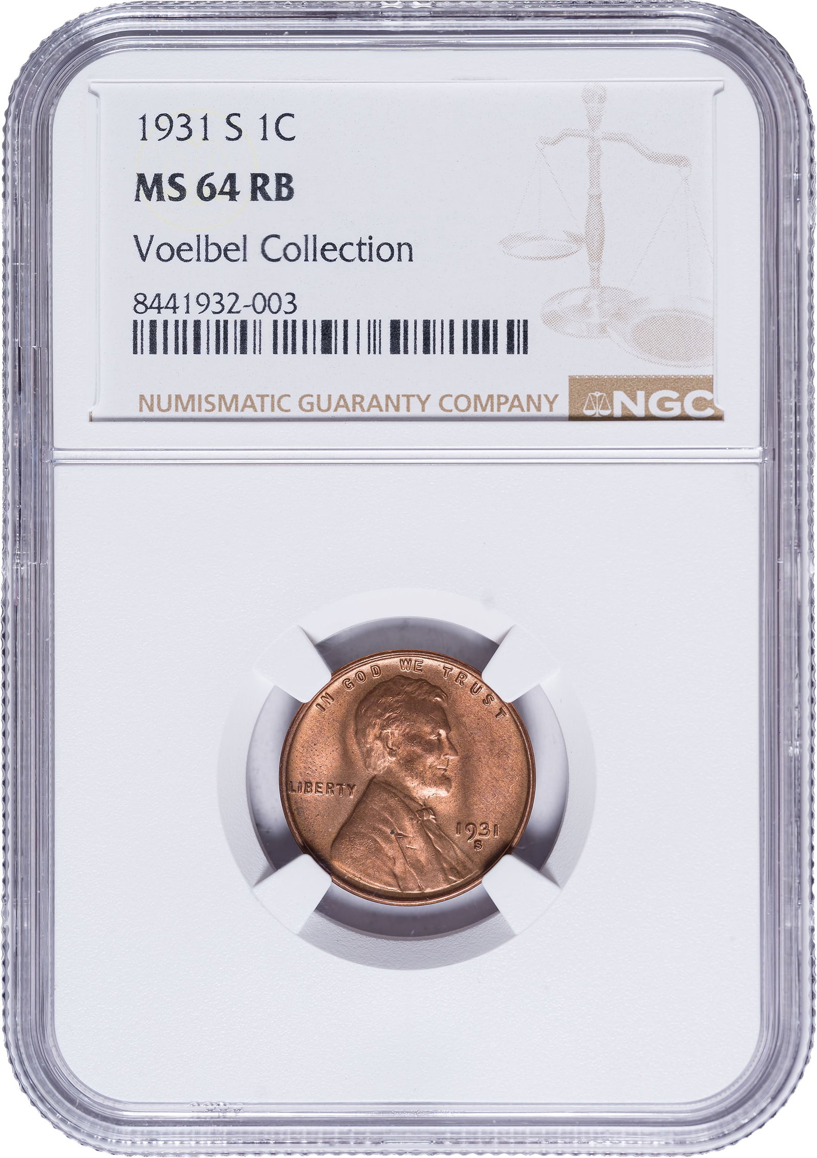 NGC MS-64 RB 1931-S Lincoln Cent: Ex Voelbel Collection. Easily 90% or better red in this mix.