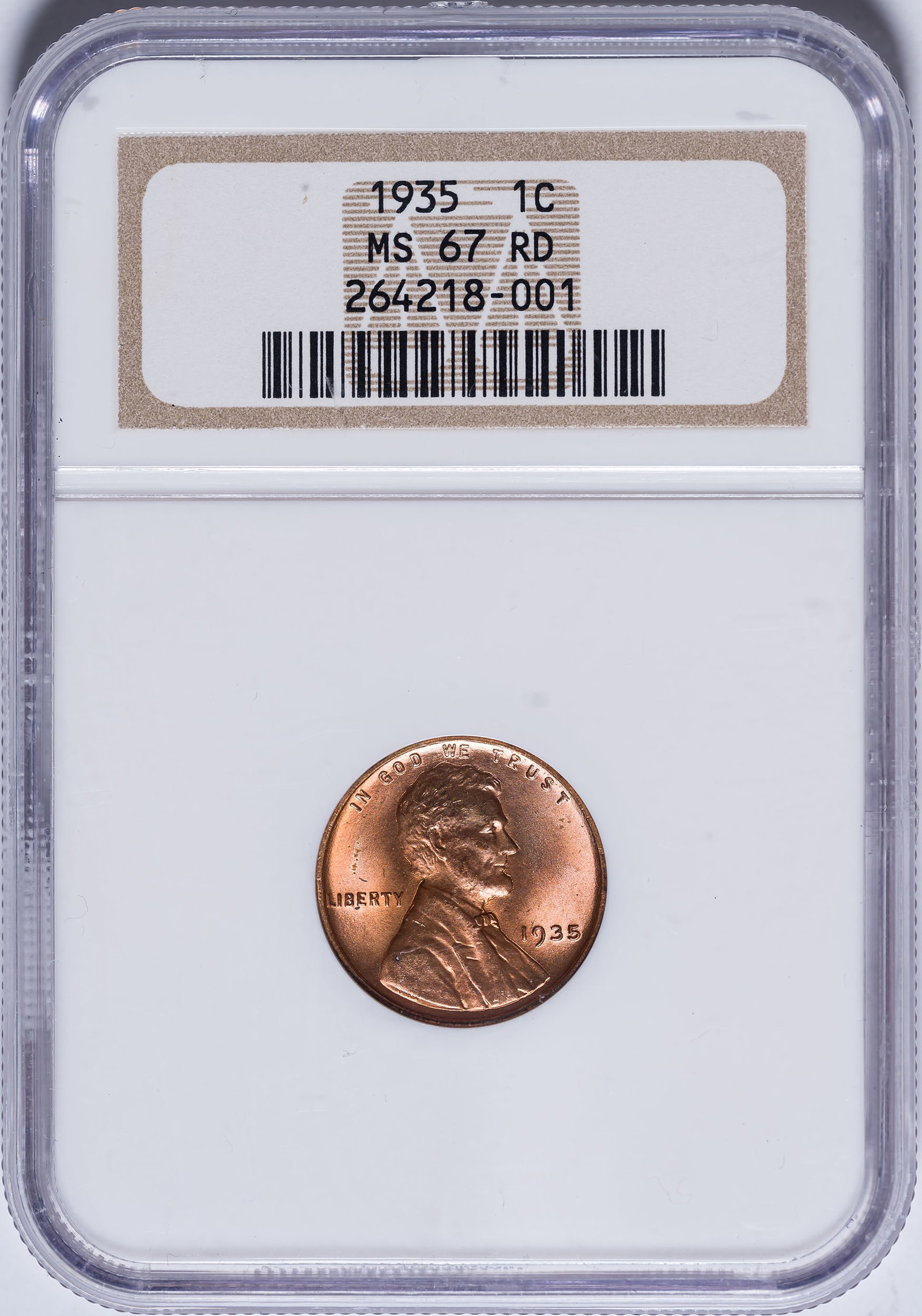 NGC MS-67 RD 1935 Lincoln Cent: As bright and lustrous as the day it left the mint.