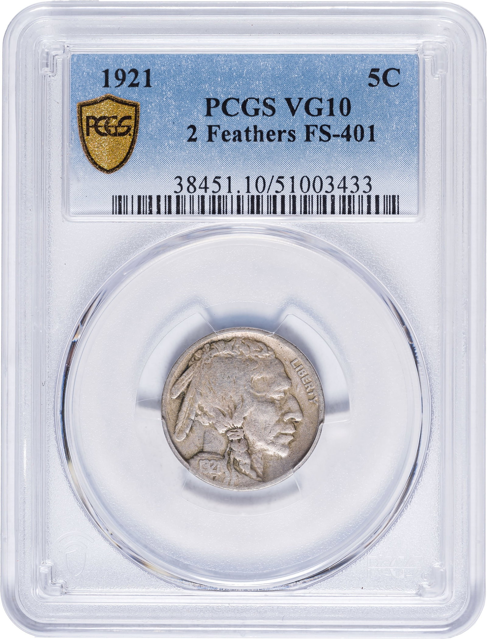 PCGS VG-10 Two Feathers 1921 Buffalo Nickel (1 of 2)