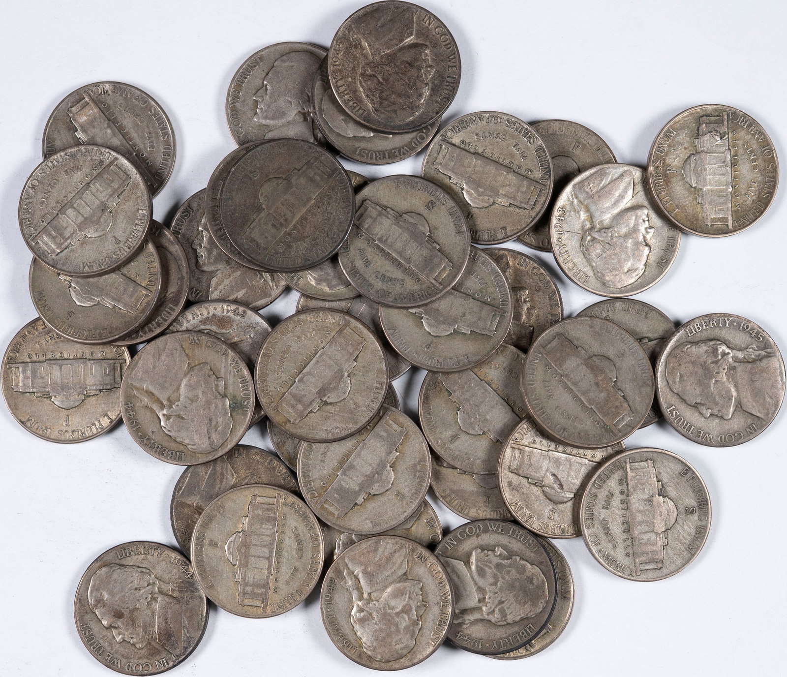 Circulated Roll Of Silver Wartime Nickels. (1 of 1)