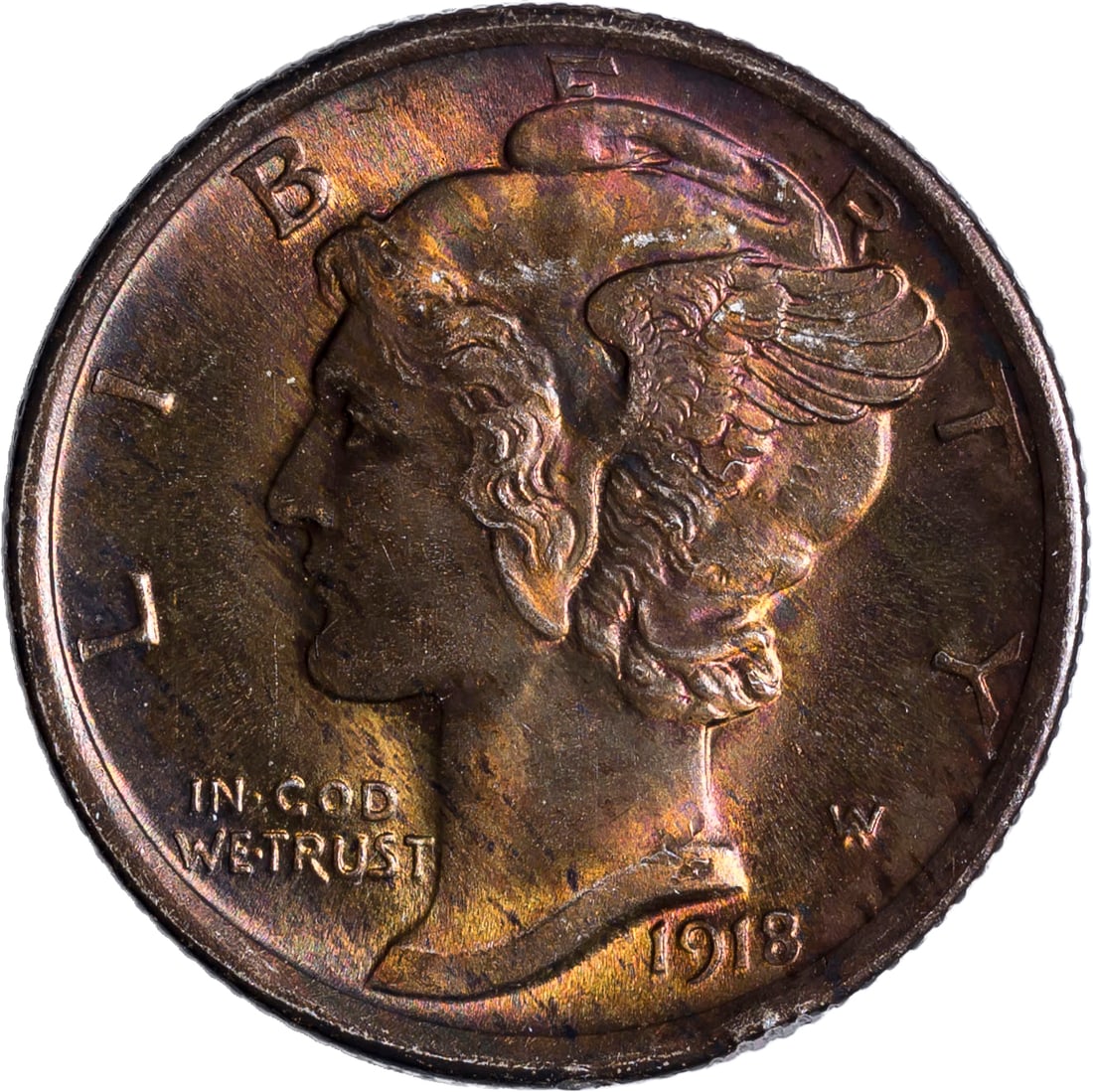 Gem MS-65 Richly Toned 1918 Mercury Dime (1 of 2)