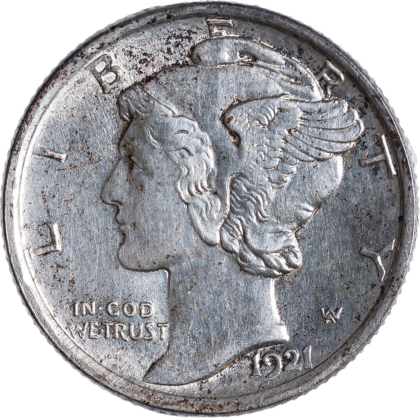 Unc Details 1921-D Mercury Dime: Note: this was originally listed as a PCGS UNC Details. Full Split Bands.. Bright and naturally lustrous, lightly wiped at some time, but to no great distraction. There are but few collectors out