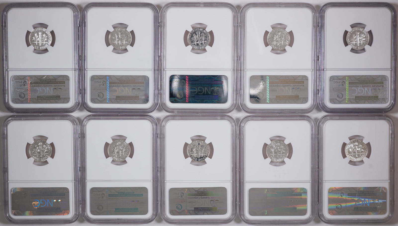 NGC Proof-69 1955-1964 Roosevelt Dime Date Run - 2