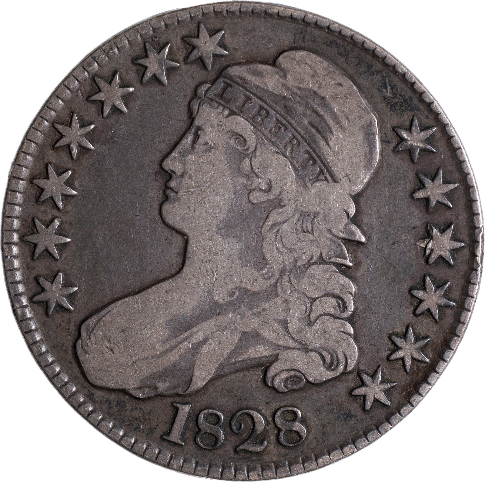 F-12 1828 Curl 2 No Knob Bust Half Dollar: Original and problem free.