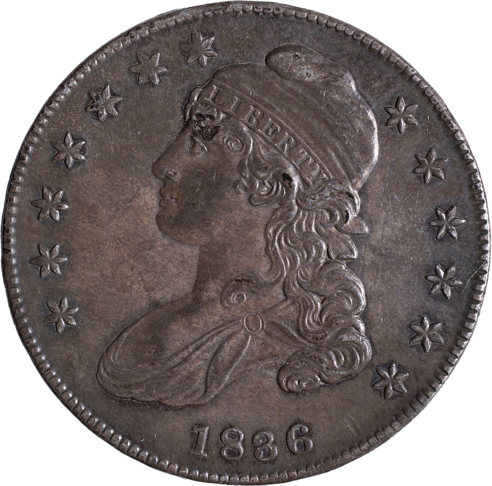 AU-50 Details 1836 Lettered Edge Half Dollar (1 of 2)