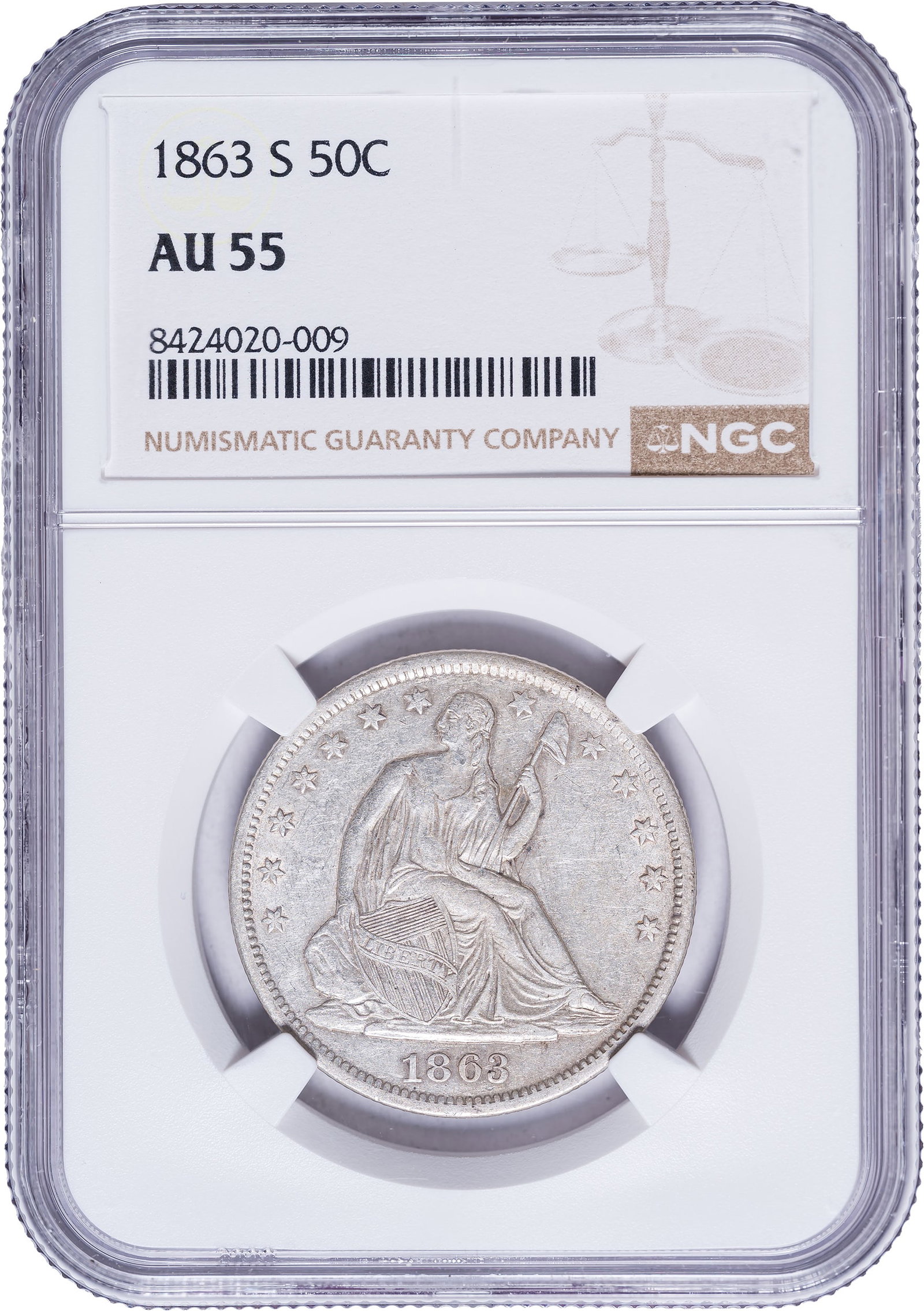 NGC AU-55 1863-S Liberty Seated Half Dollar (1 of 2)