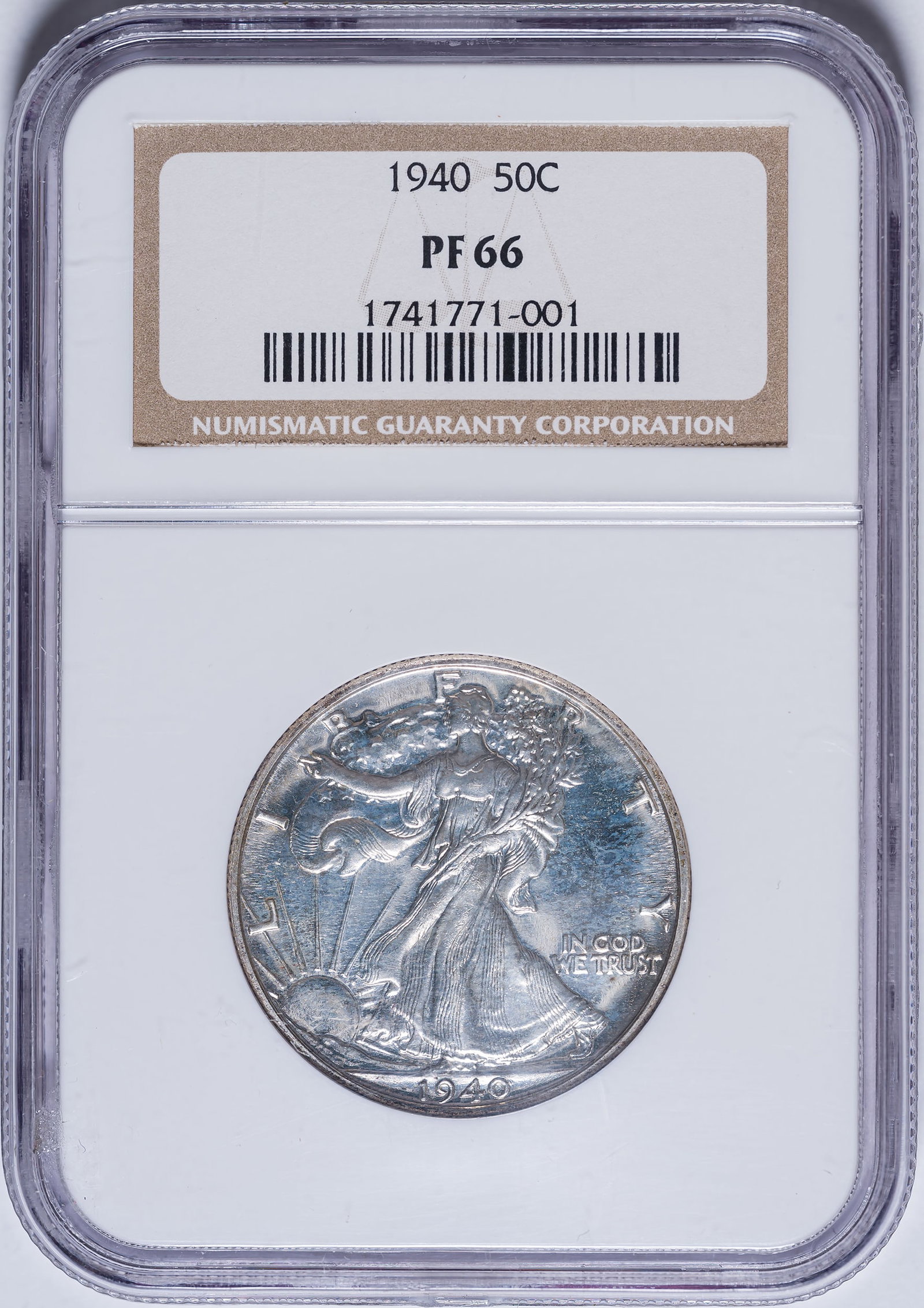 NGC Proof-66 1940 Half Dollar: Bright and reflective.