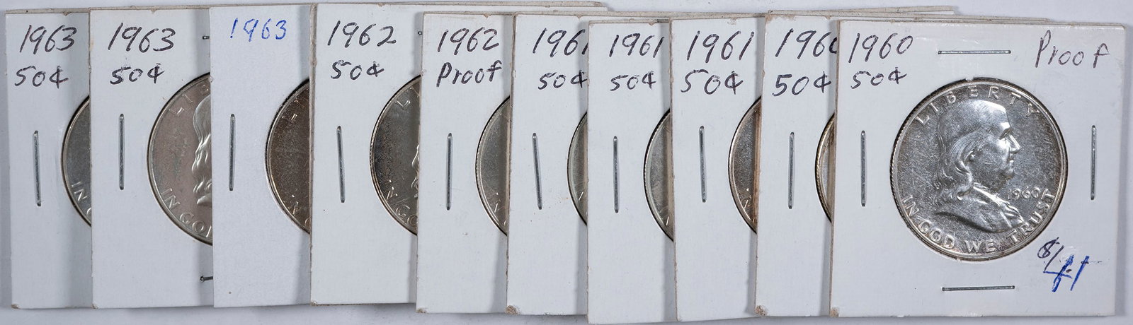 10 Pcs Mixed Proof 1960-63 Franklin Half Dollars (1 of 1)
