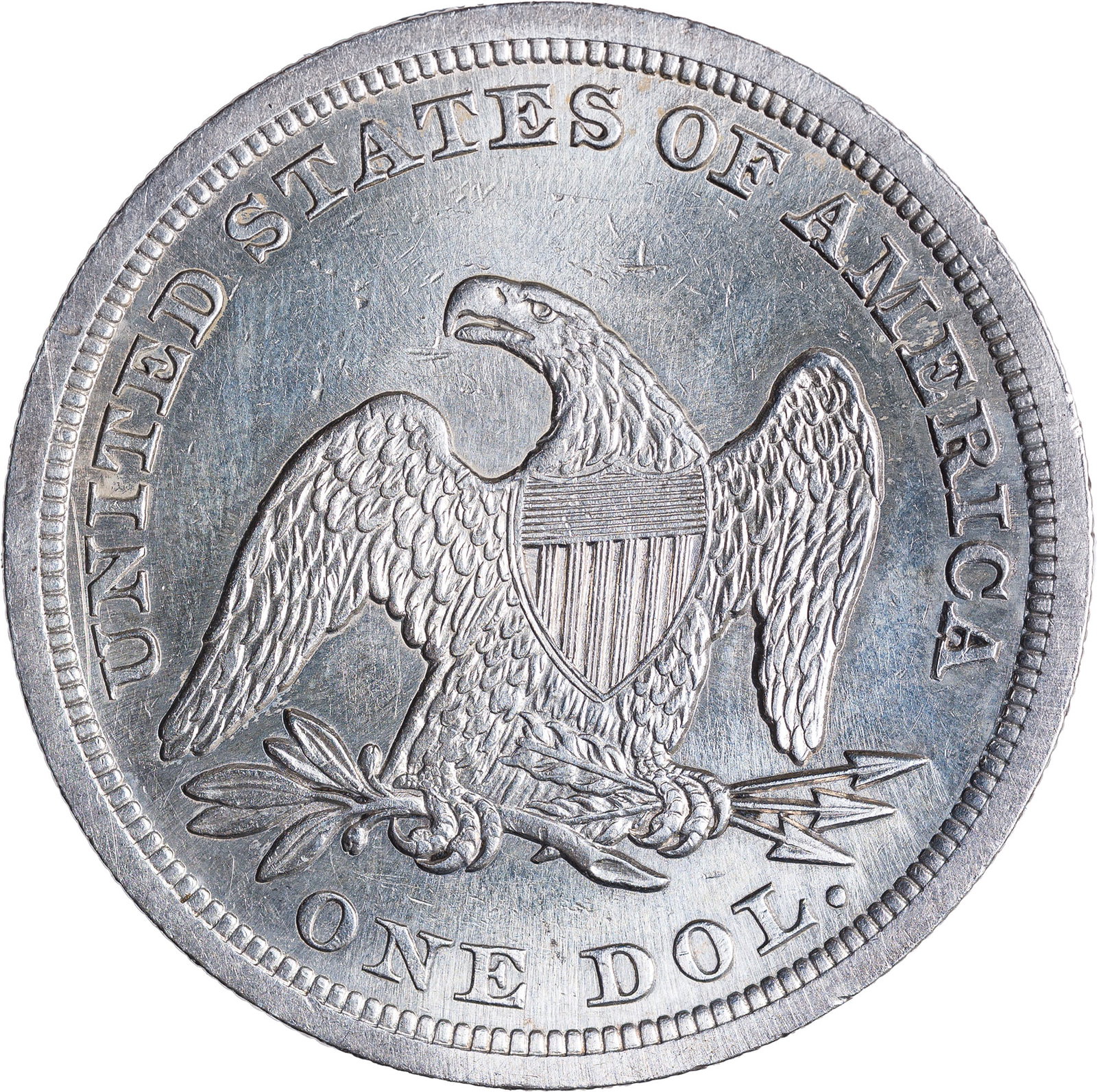 AU-58 Details 1847 Liberty Seated Dollar - 2