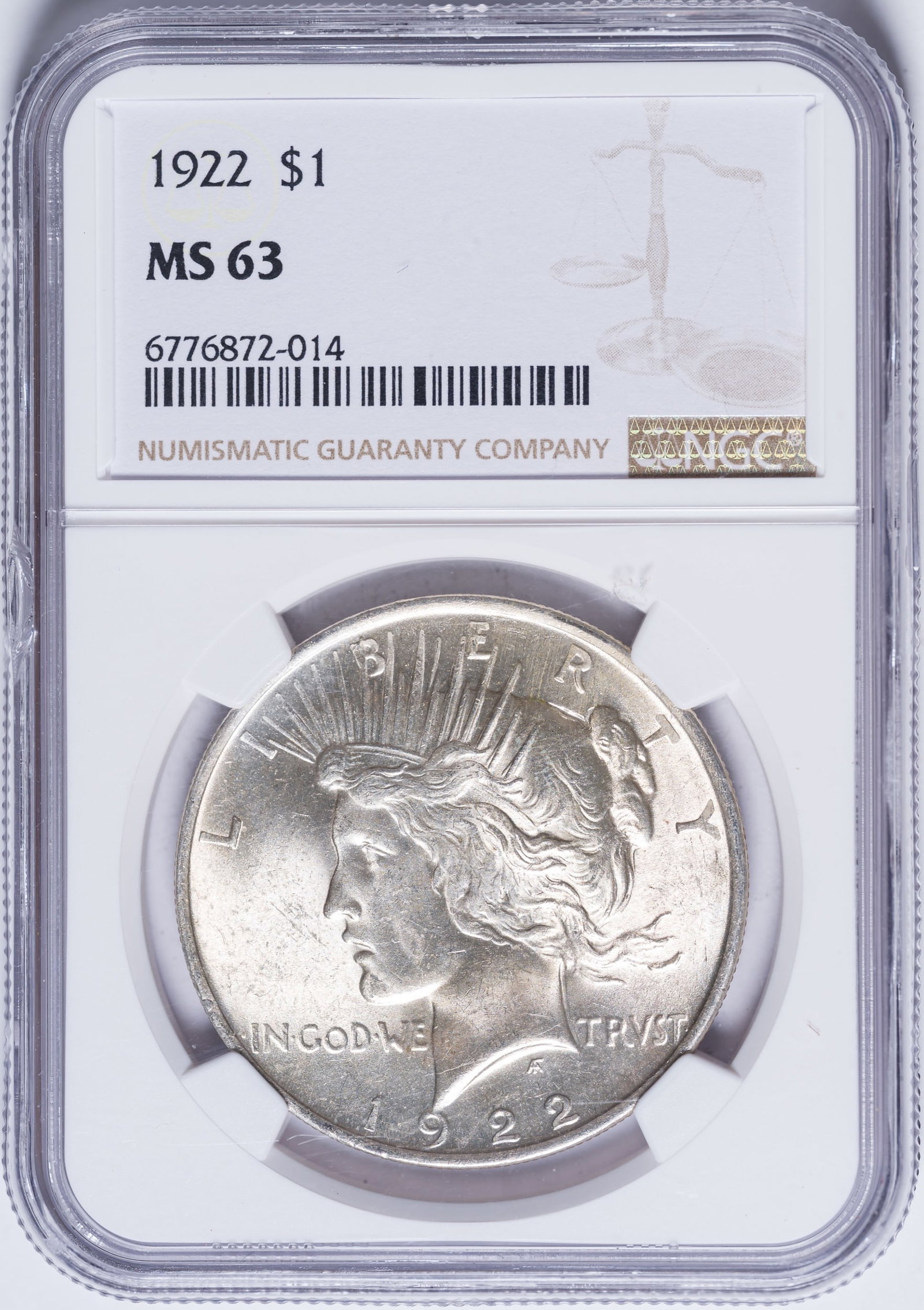 NGC MS-63 1922 Peace Dollar (1 of 2)