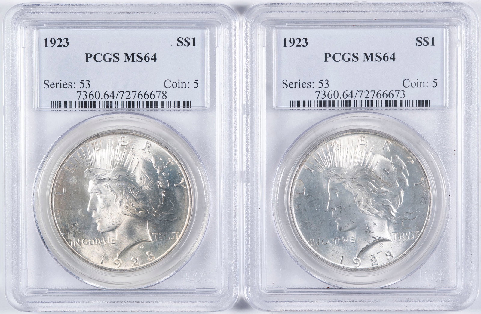 PCGS MS-64 1923 Peace Dollar Pair (1 of 2)