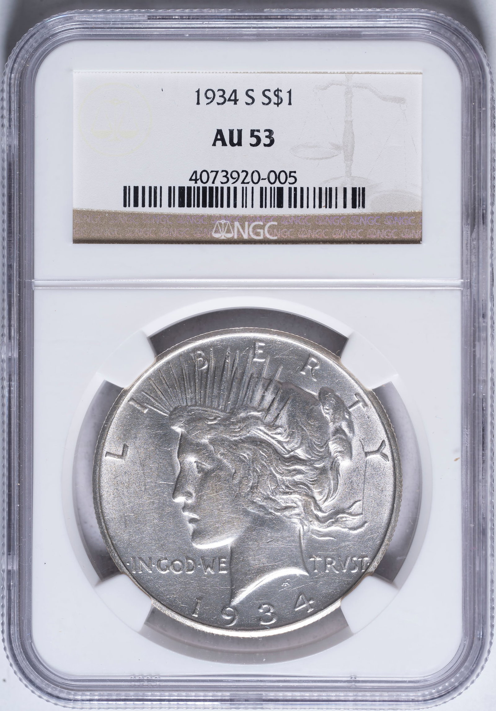 NGC AU-53 1934-S Peace Dollar (1 of 2)