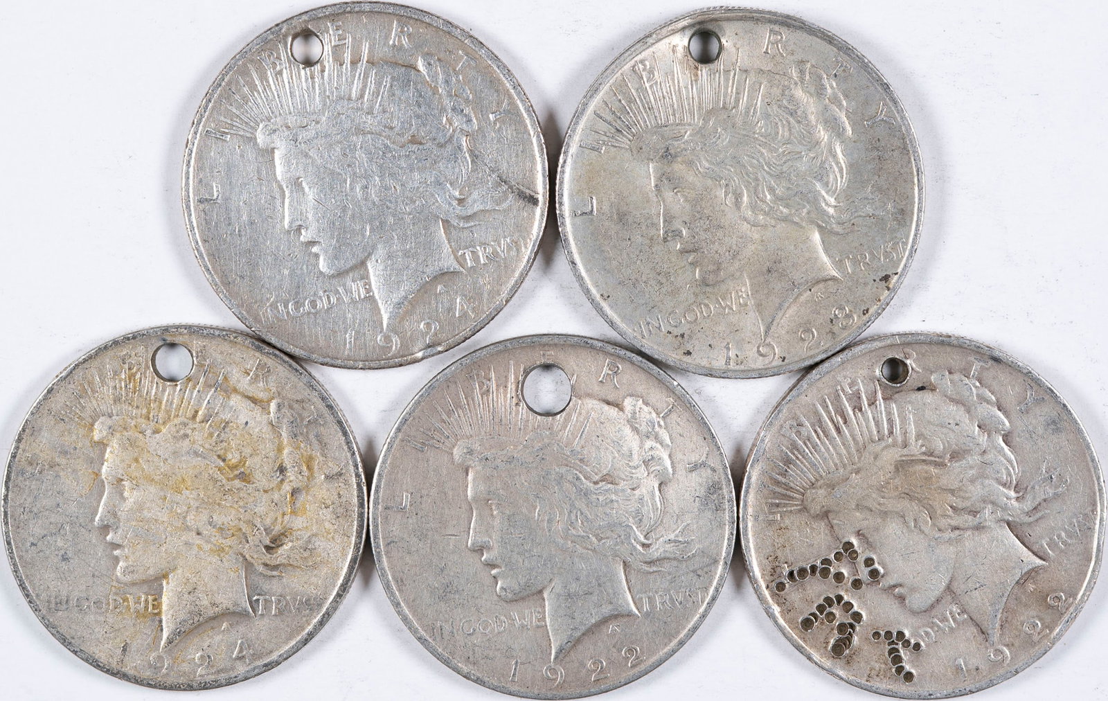 5 Pieces Holed Peace Dollars (1 of 2)