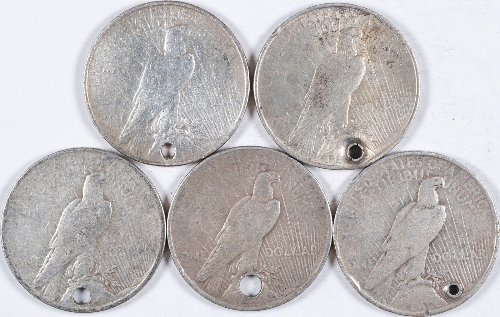 5 Pieces Holed Peace Dollars - 2