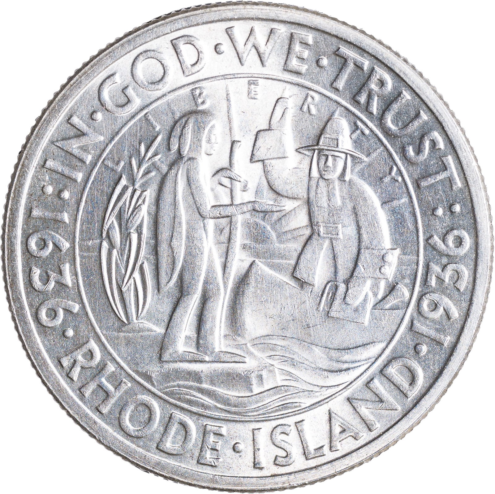 Choice MS-64 1936 Rhode Island Half Dollar: Fully brilliant, intensely lustrous, and not far off a "Gem" call by us.