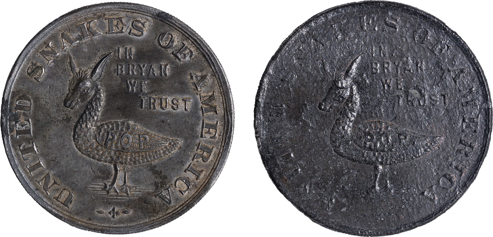 Pair of 1896 Bryan Money One Dam Pieces (1 of 2)