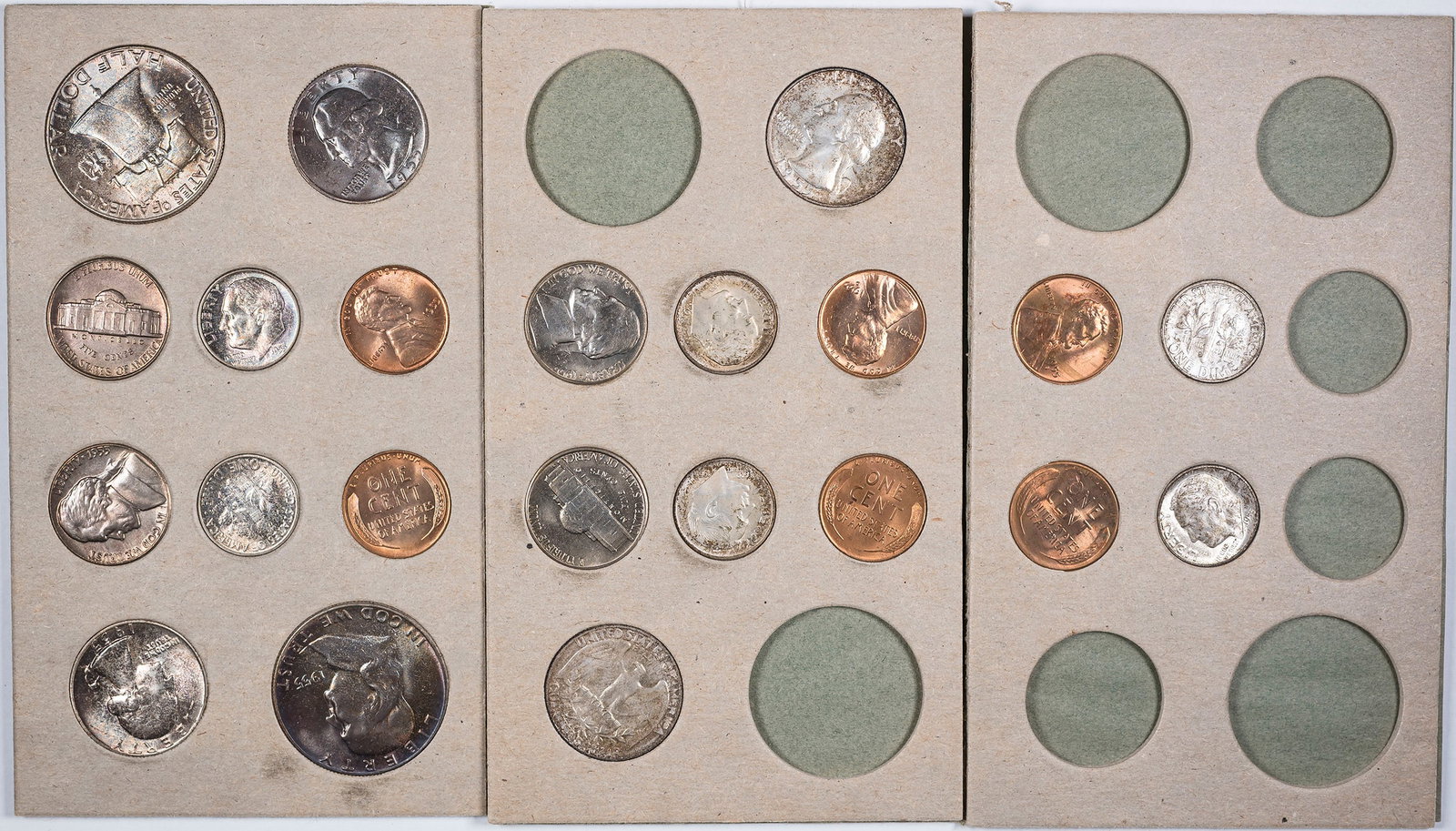 Choice to Gem Unc 1955 Mint Set: Several coins beautifully toned.