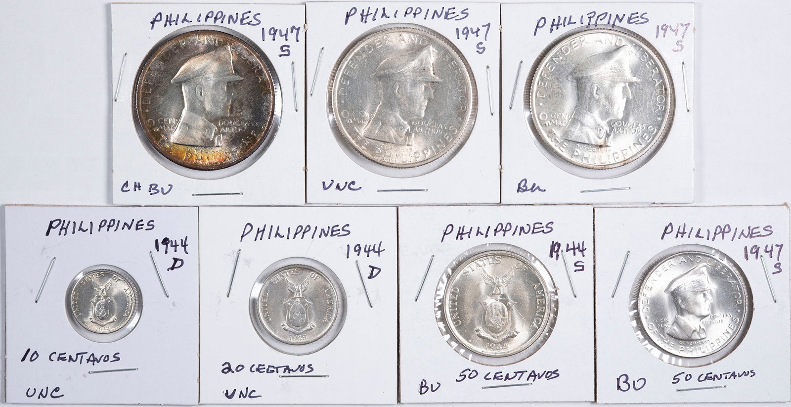Philippines. 1940's 7 Piece UNC Silver Lot (1 of 2)