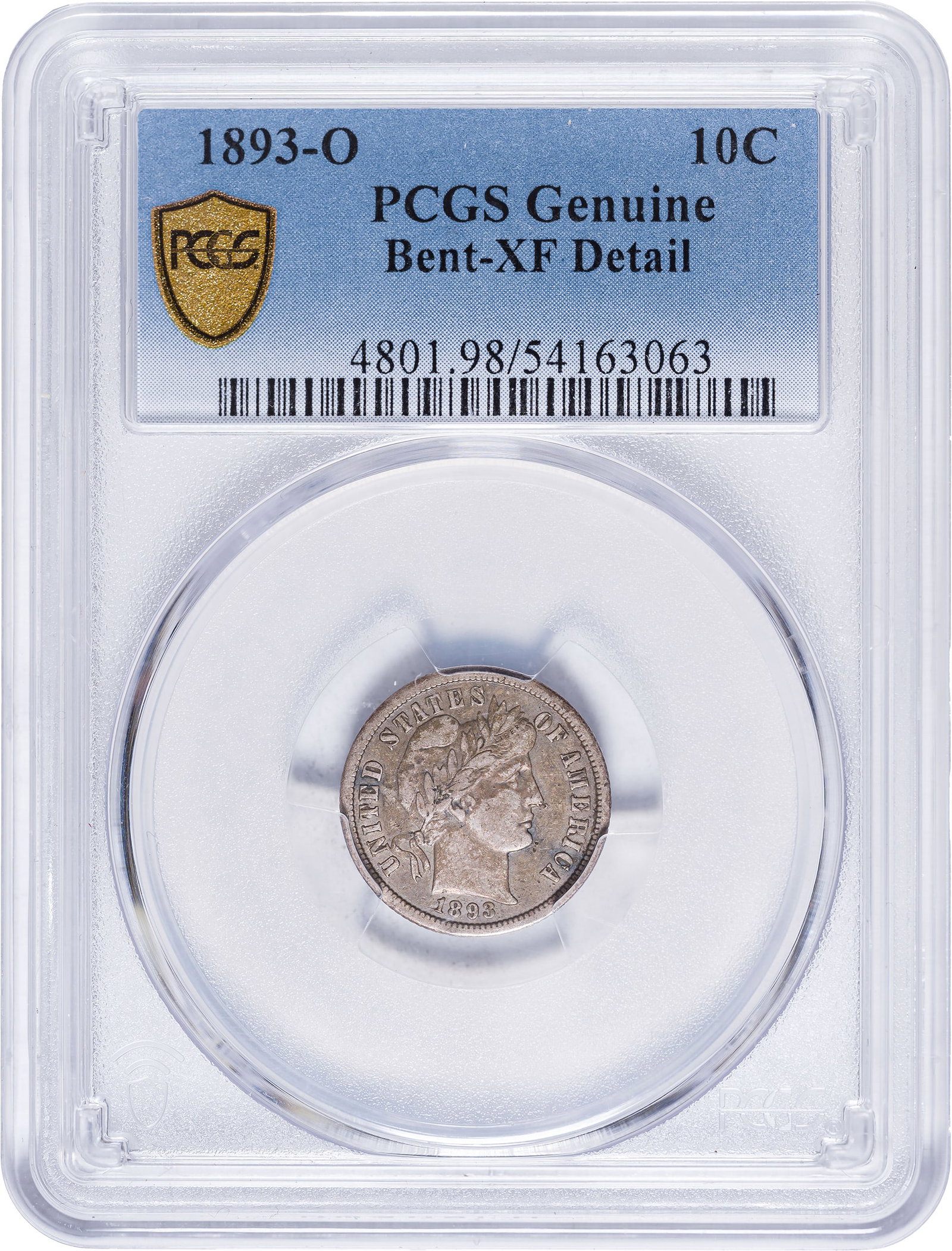 PCGS Silver Denomination Duo: Includes: 1893-O Dime. EF Details, Genuine-Bent; and 1942 Half Dollar. AU Details, Genuine-Cleaned. FS-801, Doubled Die Reverse. (Total: 2 pieces)