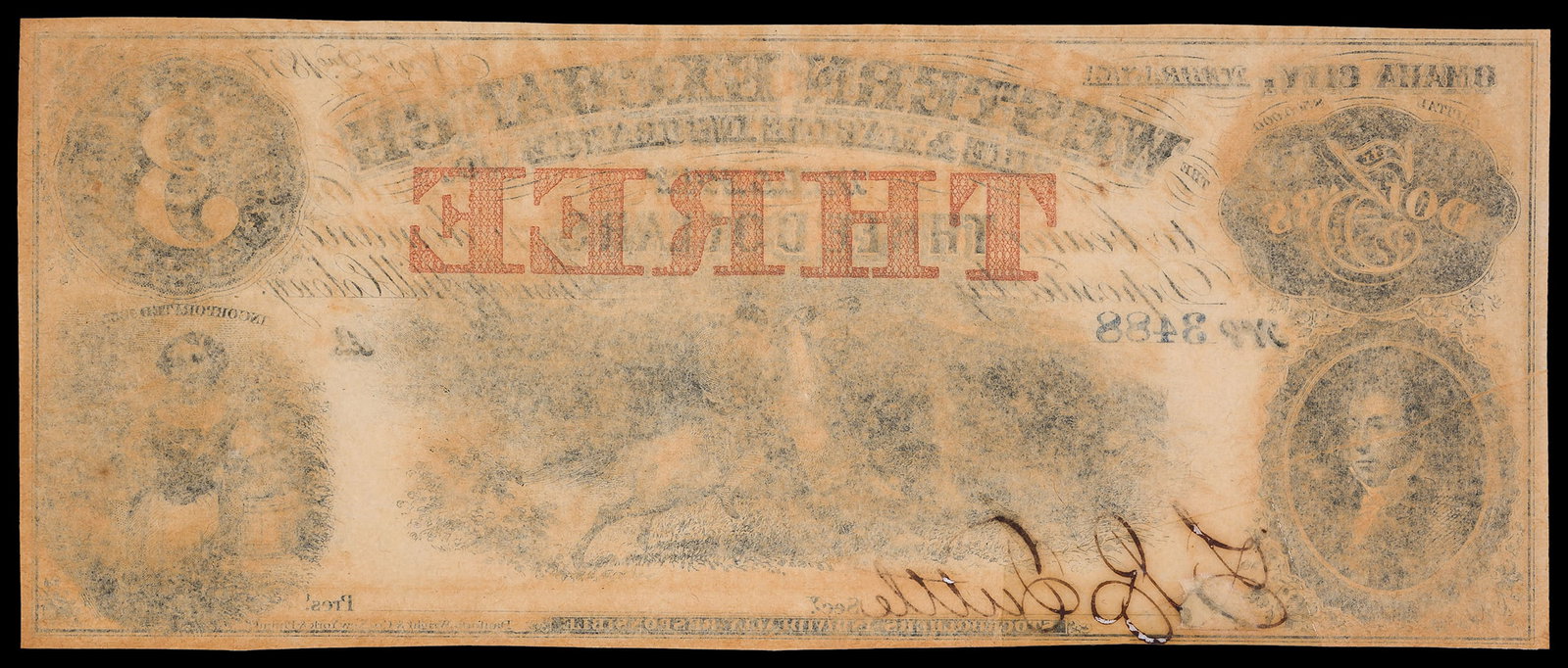 Nebraska. Crisp New 1857 $3 Obsolete Note - 2